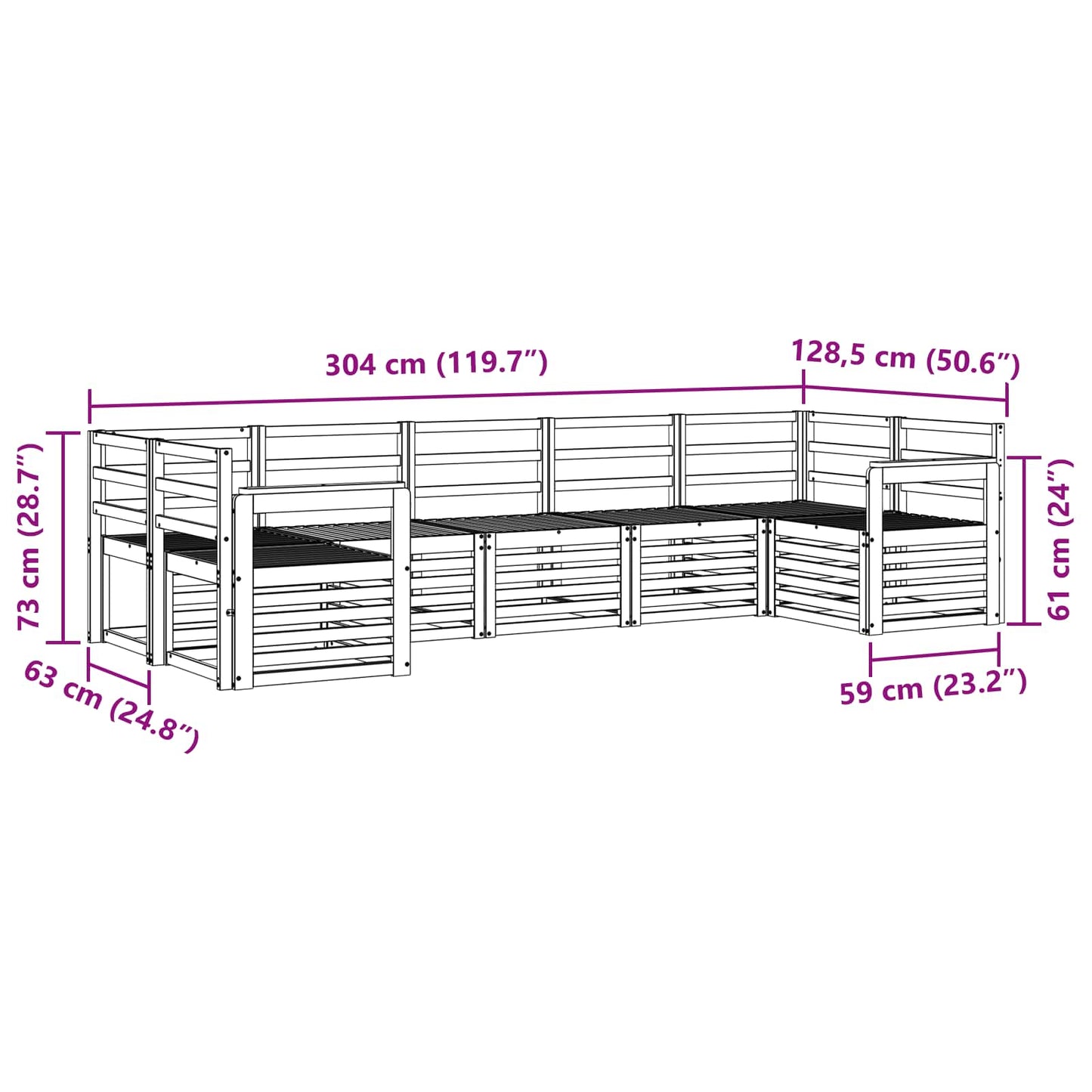 Buiten bankenset 7 pcs Wit 304 x 128,5 x 73 cm