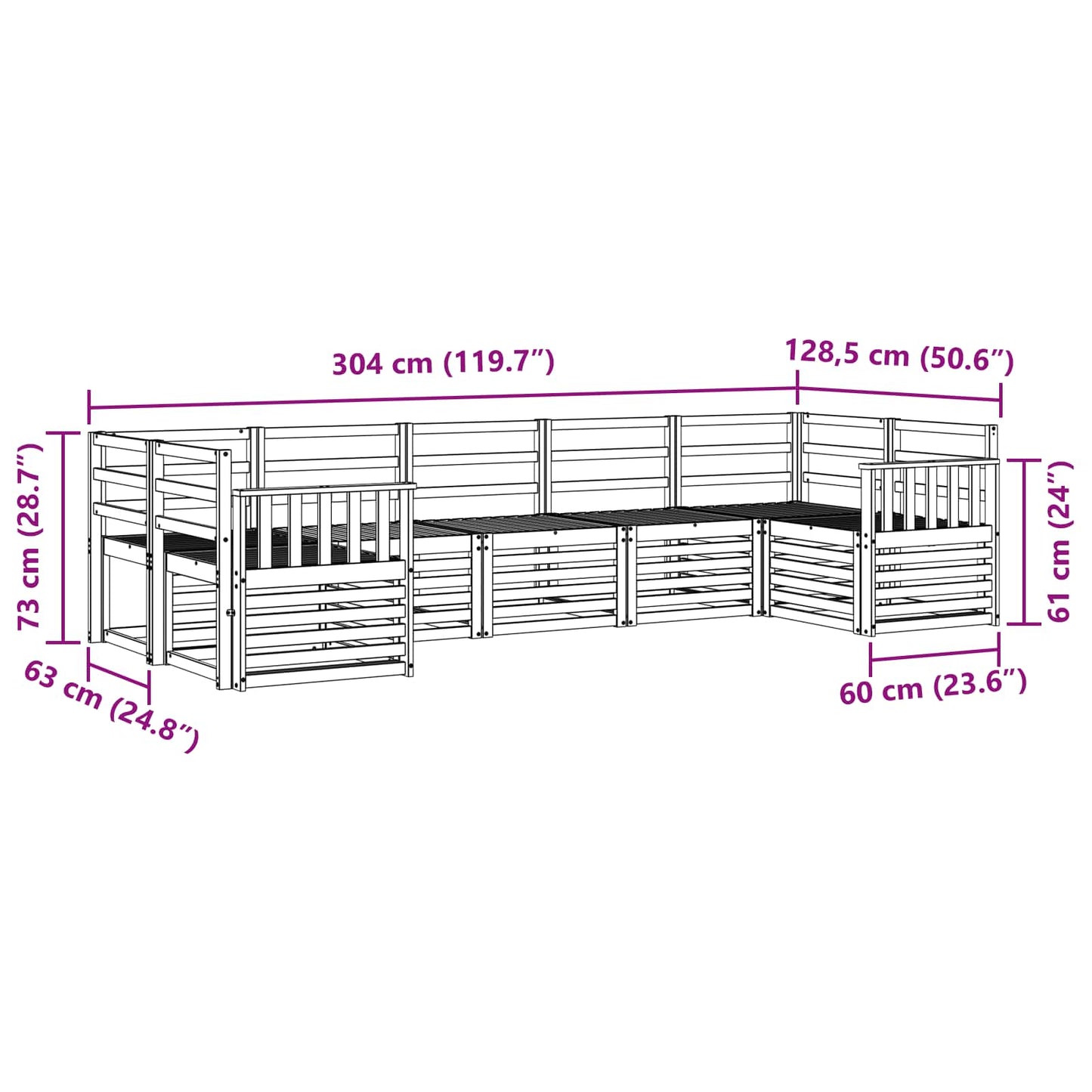 Buiten bankenset 7 pcs Wit 304 x 128,5 x 73 cm