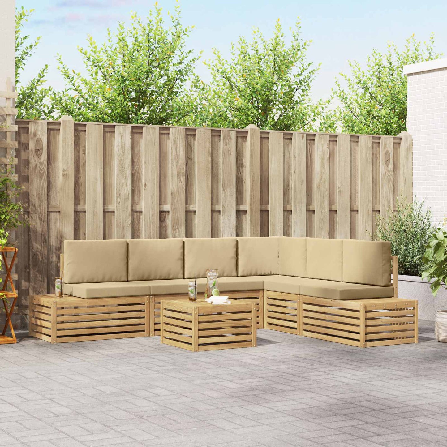 7 st Buiten bankenset Polyester Wit en Beige is nu te koop bij PeponiXL, paradijselijk wonen!