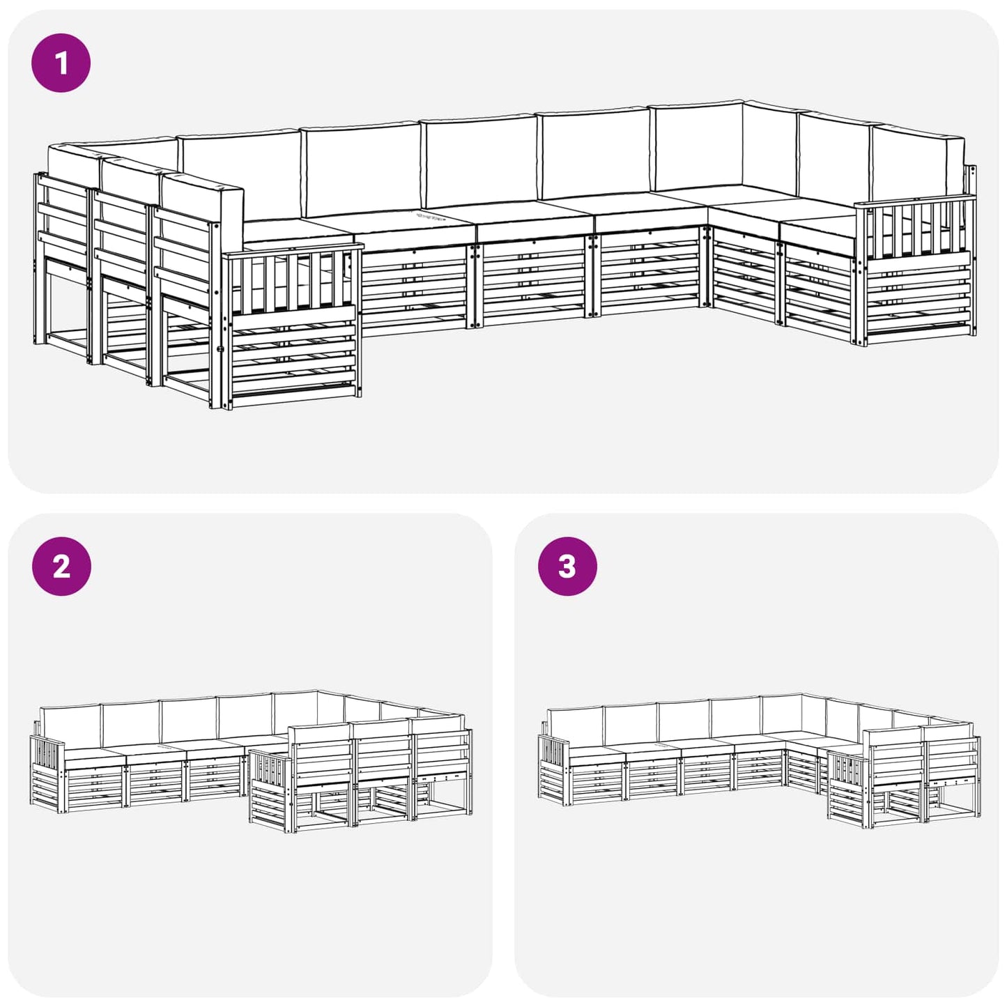 Buiten bankenset 7 pcs Wit en Anthraciet 363 x 187,5 x 73 cm