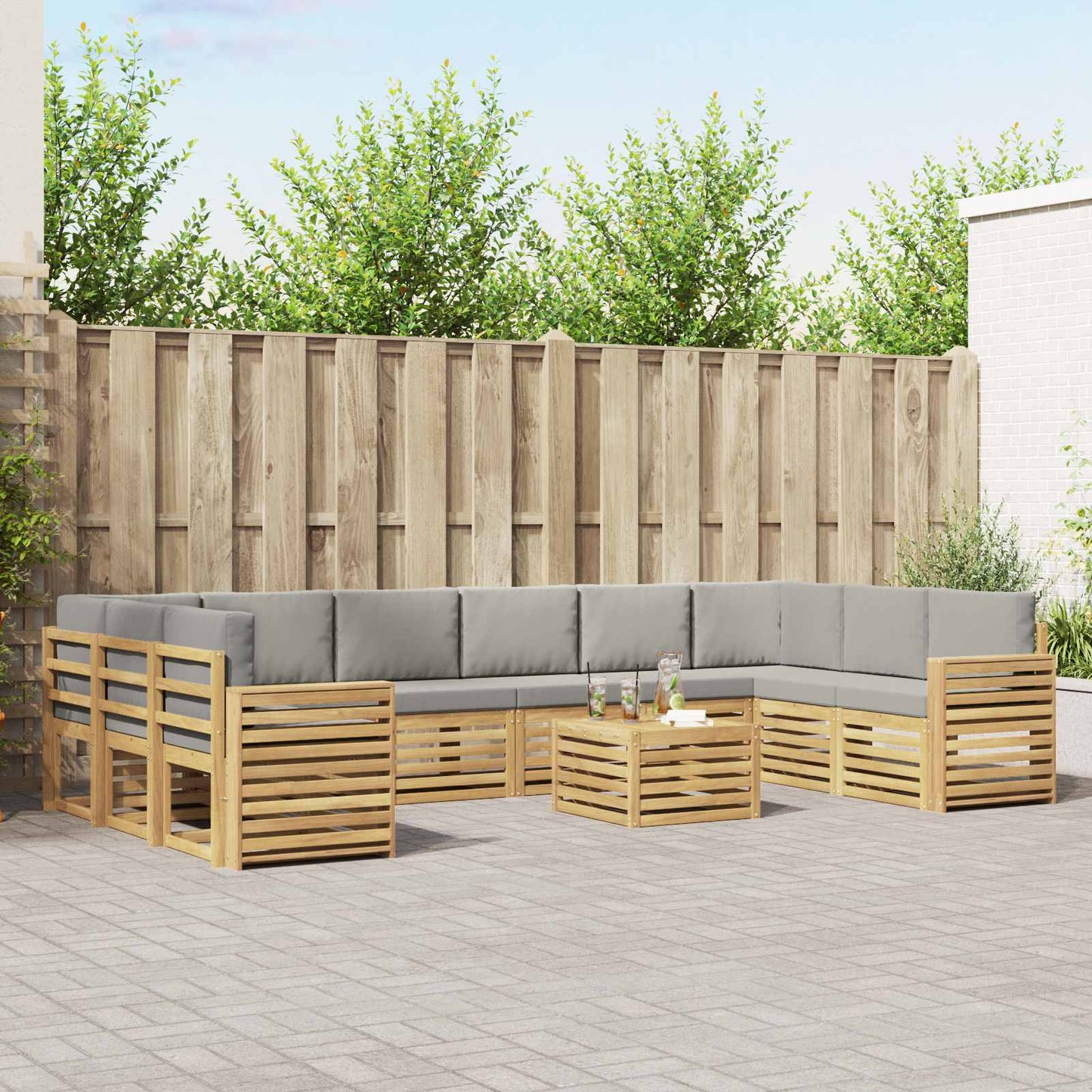Buiten bankenset 11 pcs Wit en Lichtgrijs 59 x 59 x 37 cm