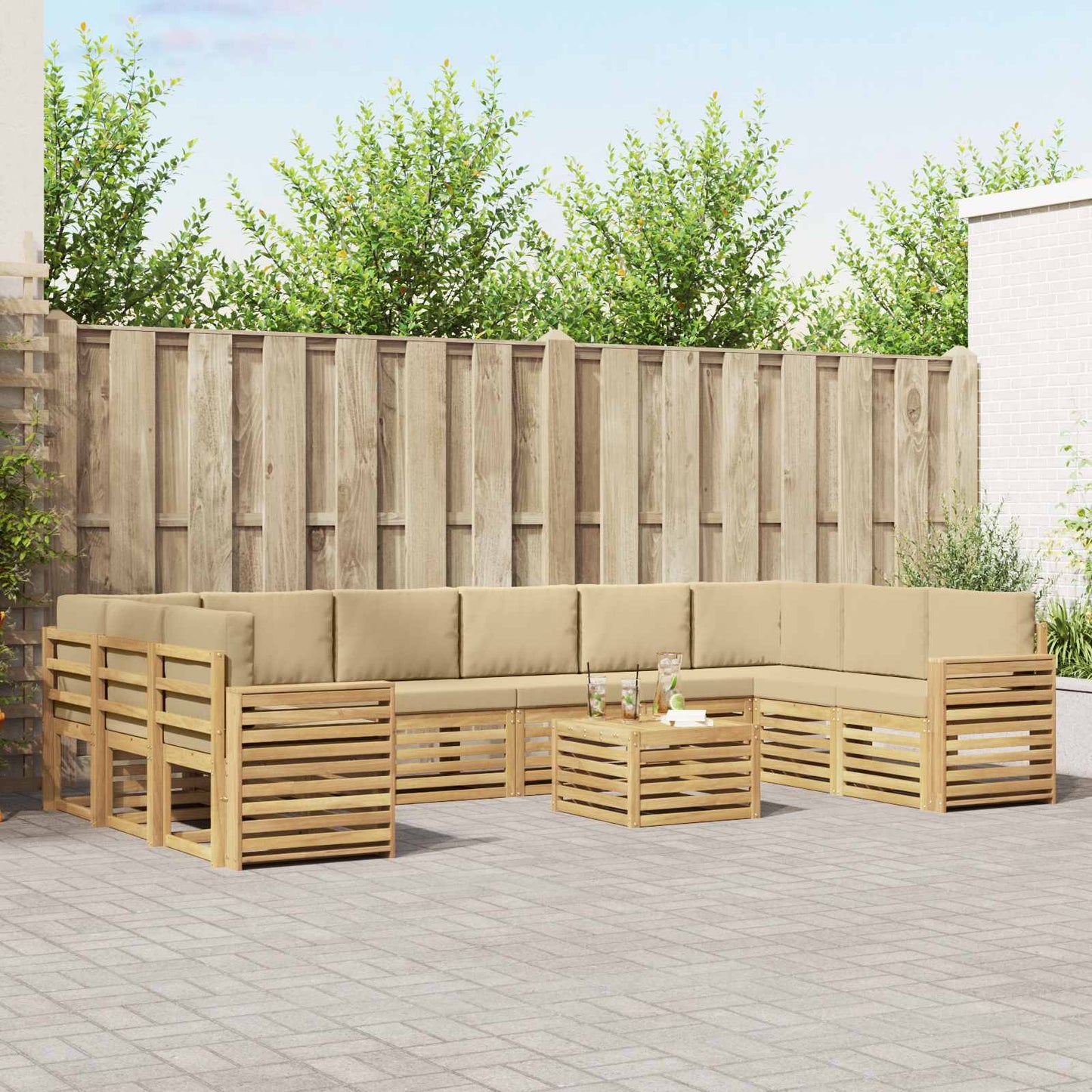 Buiten bankenset 11 pcs Wit en Beige 59 x 59 x 37 cm Polyester