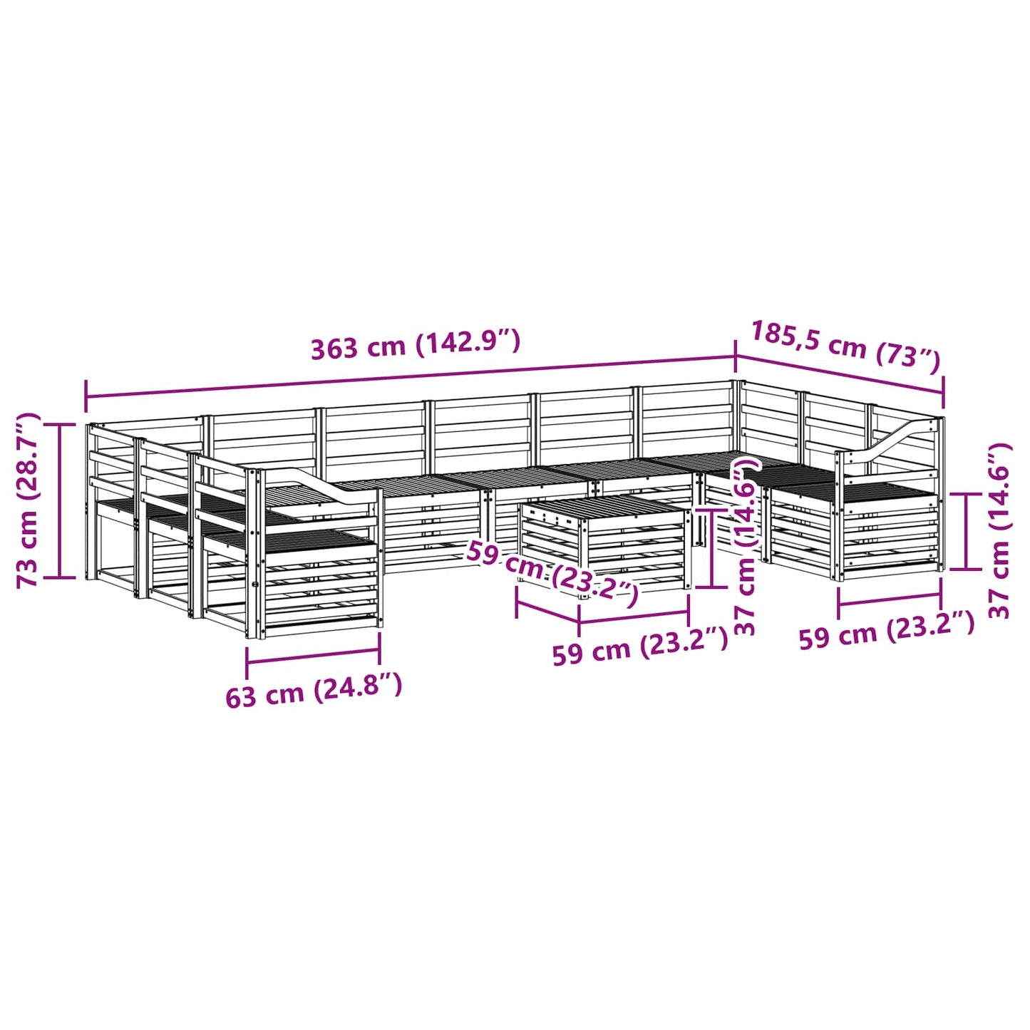 Buiten bankenset 11 pcs Wit 59 x 59 x 37 cm Massief Acaciahout