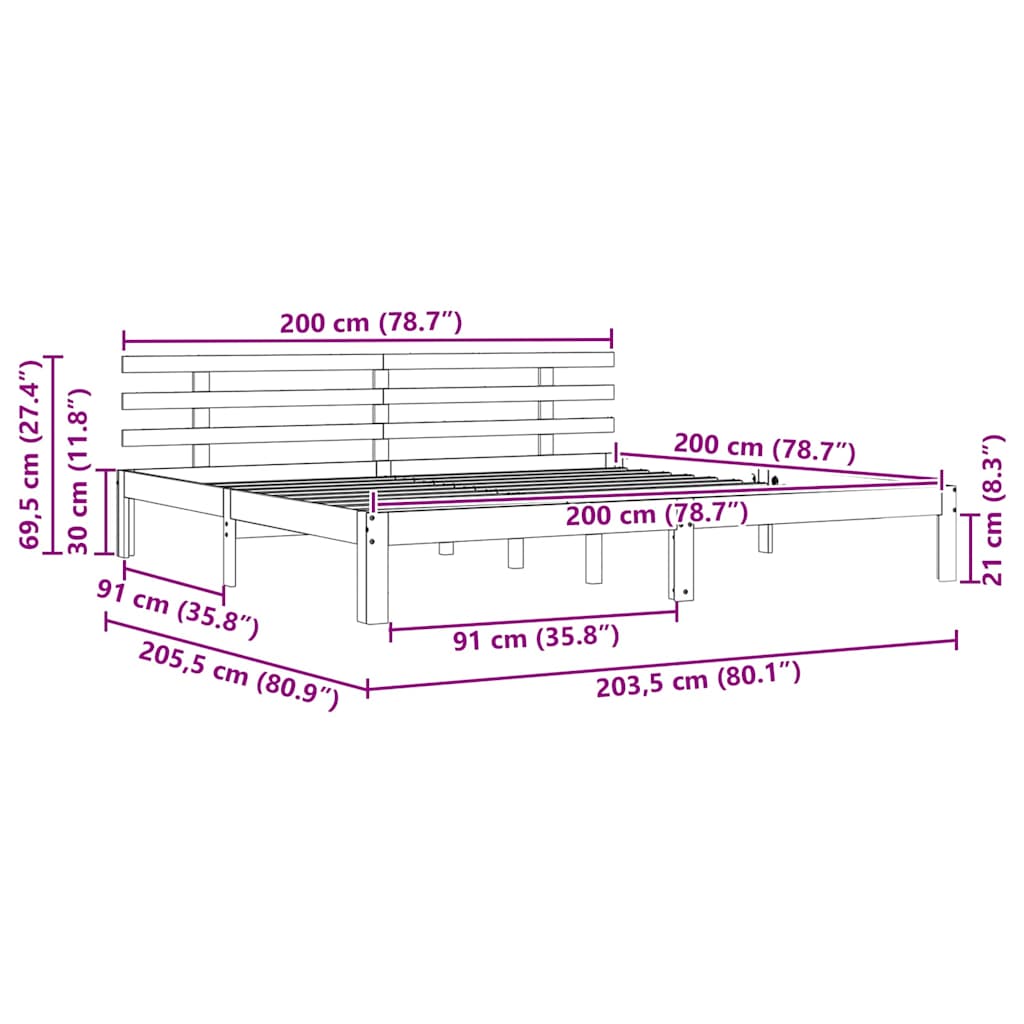 Bedframe Wasbruin 203,5 x 205,5 x 69,5 cm Massief Hout Frissen is nu te koop bij PeponiXL, paradijselijk wonen!