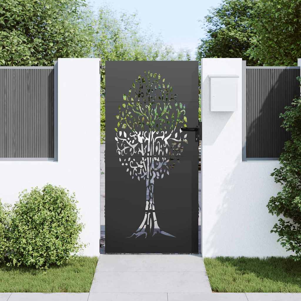 Tuinpoort met slot Zwart 85 x 200 cm Poedergecoat staal is nu te koop bij PeponiXL, paradijselijk wonen!