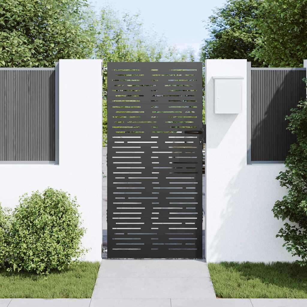 Tuinpoort met slot Zwart 85 x 200 cm Poedergecoat staal is nu te koop bij PeponiXL, paradijselijk wonen!