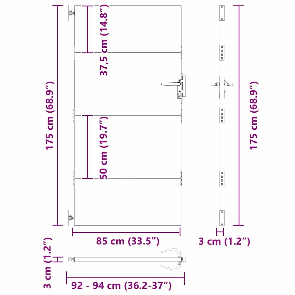 Tuinpoort met slot Zwart 85 x 175 cm Poedergecoat staal is nu te koop bij PeponiXL, paradijselijk wonen!