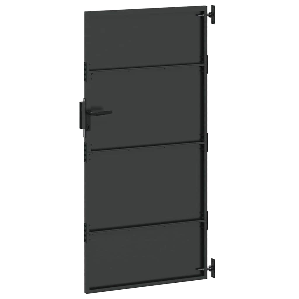 Tuinpoort met slot Zwart 85 x 200 cm Poedergecoat staal is nu te koop bij PeponiXL, paradijselijk wonen!