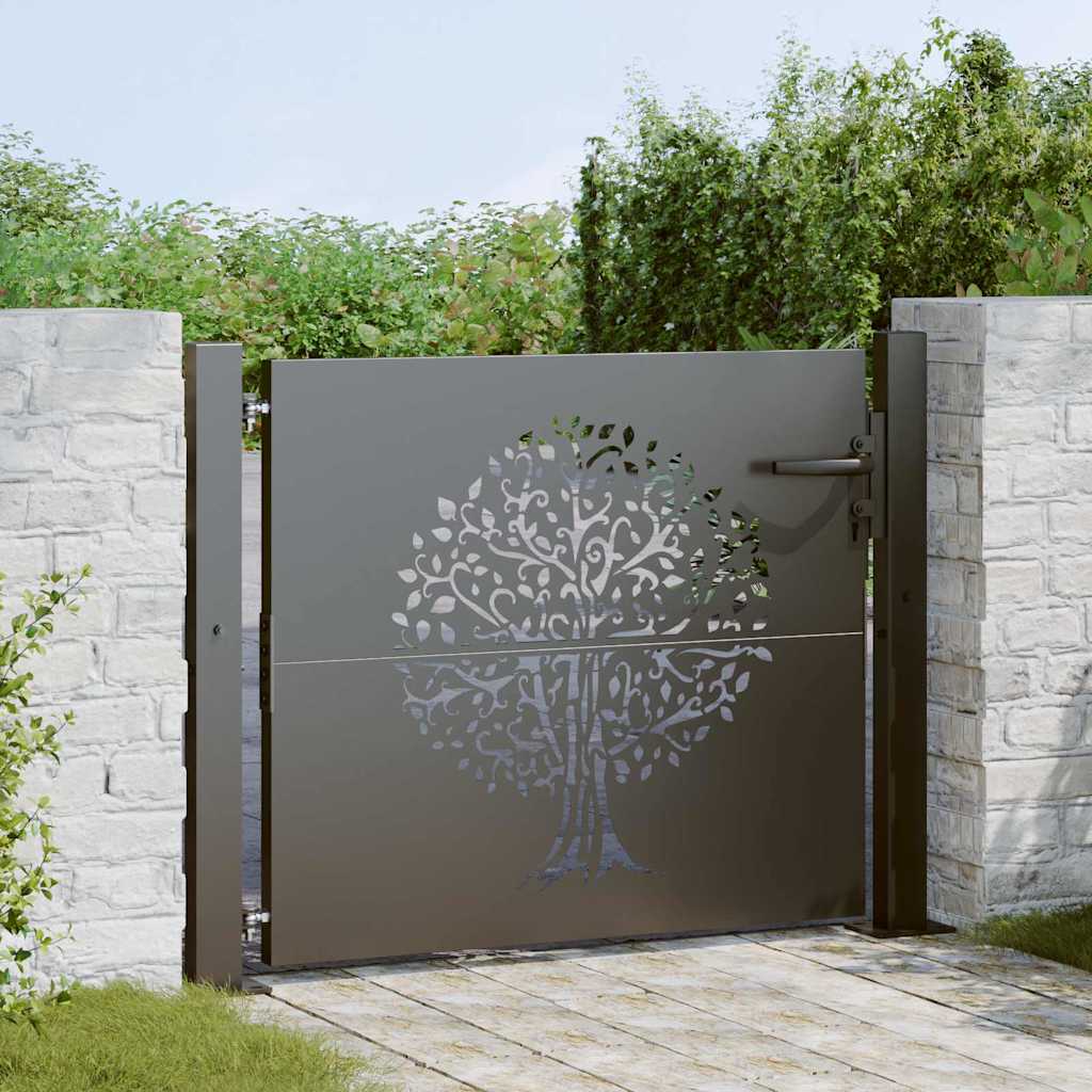 Tuinpoort met slot Zwart 110 x 105 cm Poedergecoat staal is nu te koop bij PeponiXL, paradijselijk wonen!