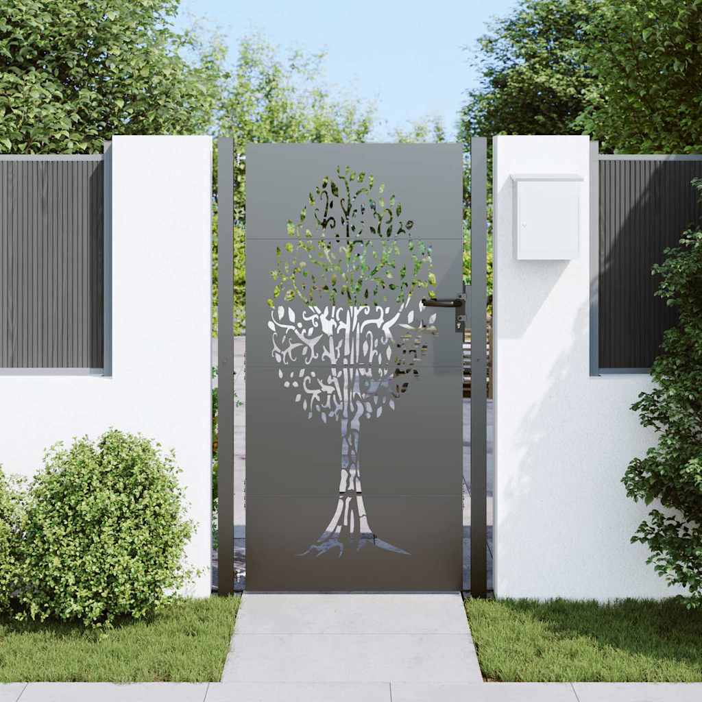 Tuinpoort met slot Zwart 110 x 205 cm Poedergecoat staal is nu te koop bij PeponiXL, paradijselijk wonen!