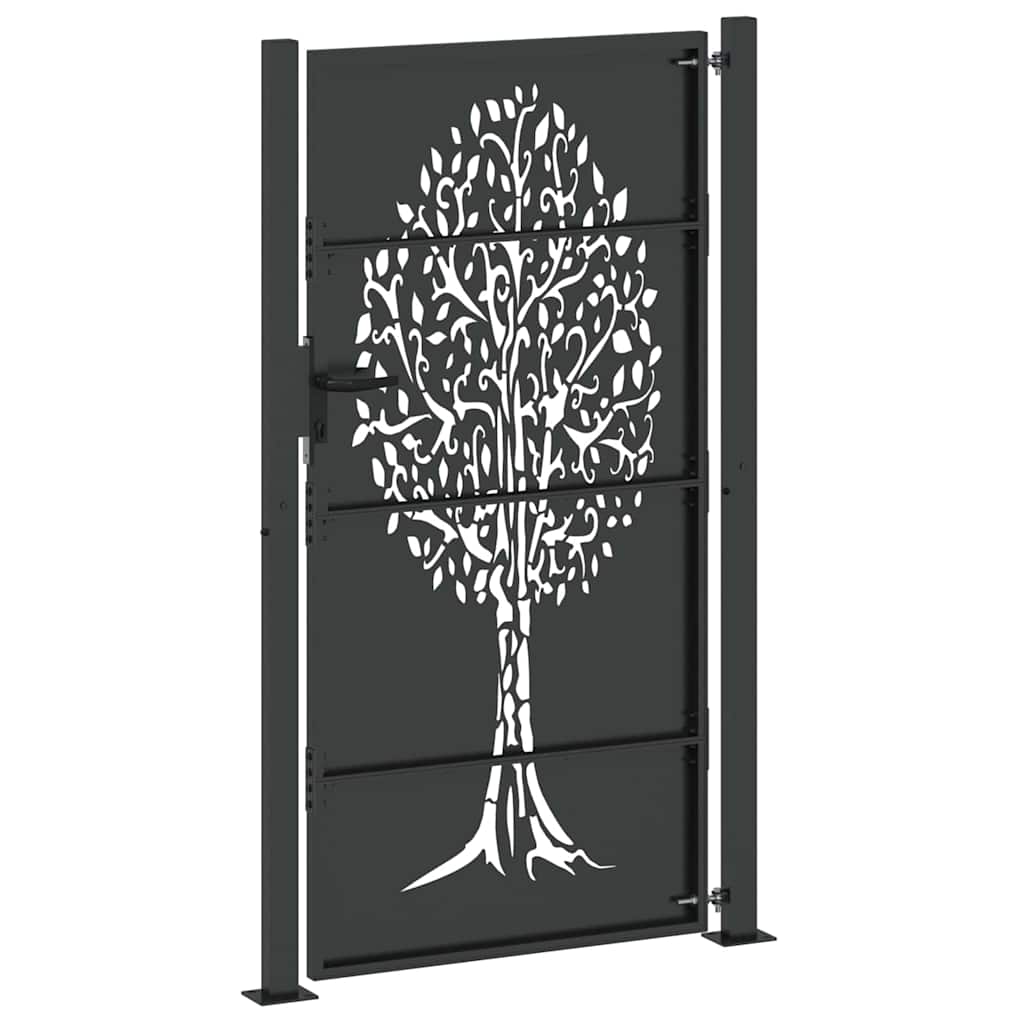 Tuinpoort met slot Zwart 110 x 205 cm Poedergecoat staal is nu te koop bij PeponiXL, paradijselijk wonen!