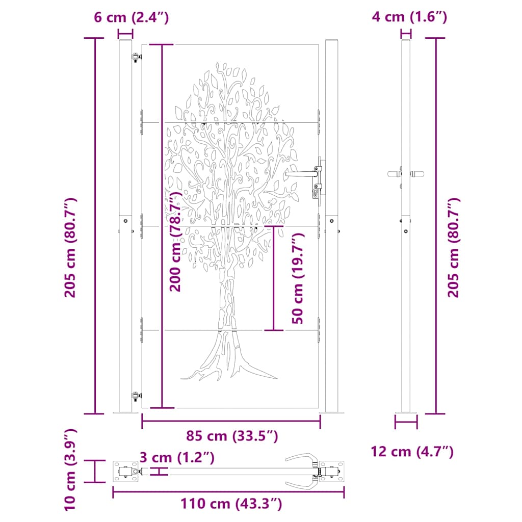 Tuinpoort met slot Zwart 110 x 205 cm Poedergecoat staal is nu te koop bij PeponiXL, paradijselijk wonen!