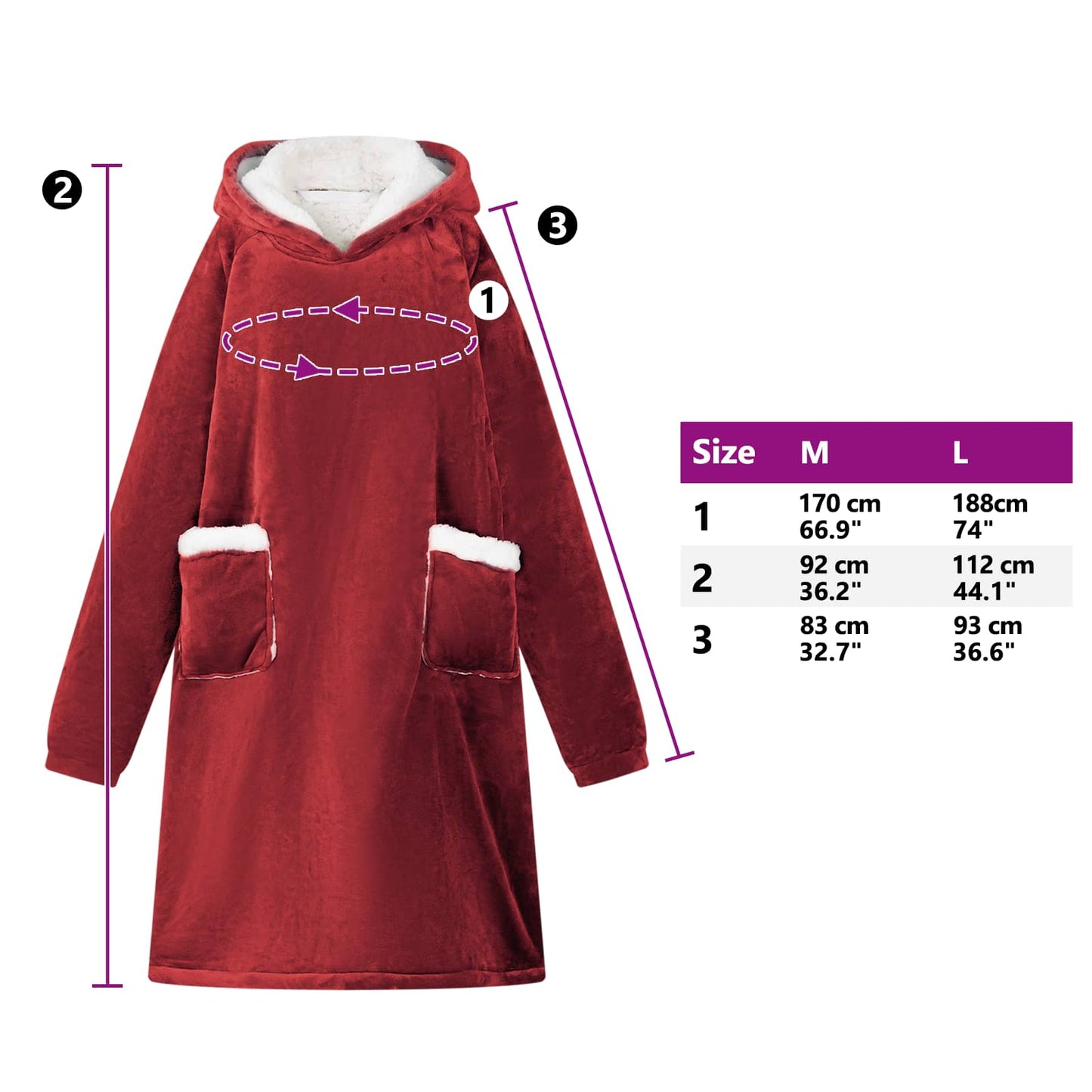 Deken hoodie Bordeaux Rood M Fleece en Flanel is nu te koop bij PeponiXL, paradijselijk wonen!