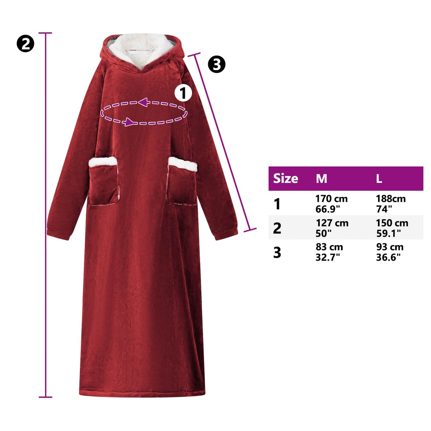 Deken hoodie Bordeaux Rood L Fleece en Flanel is nu te koop bij PeponiXL, paradijselijk wonen!