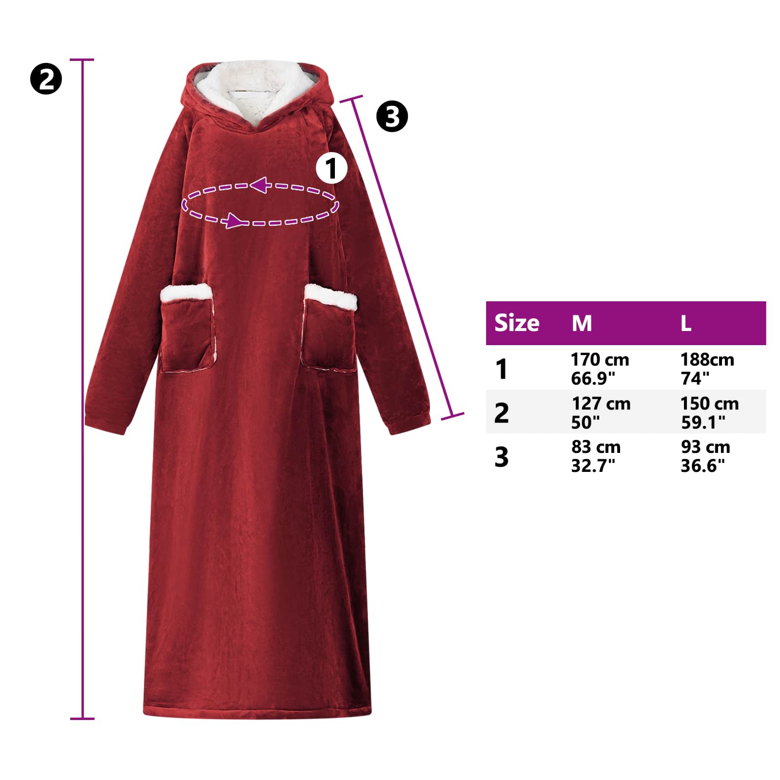 Deken hoodie Bordeaux Rood L Fleece en Flanel is nu te koop bij PeponiXL, paradijselijk wonen!