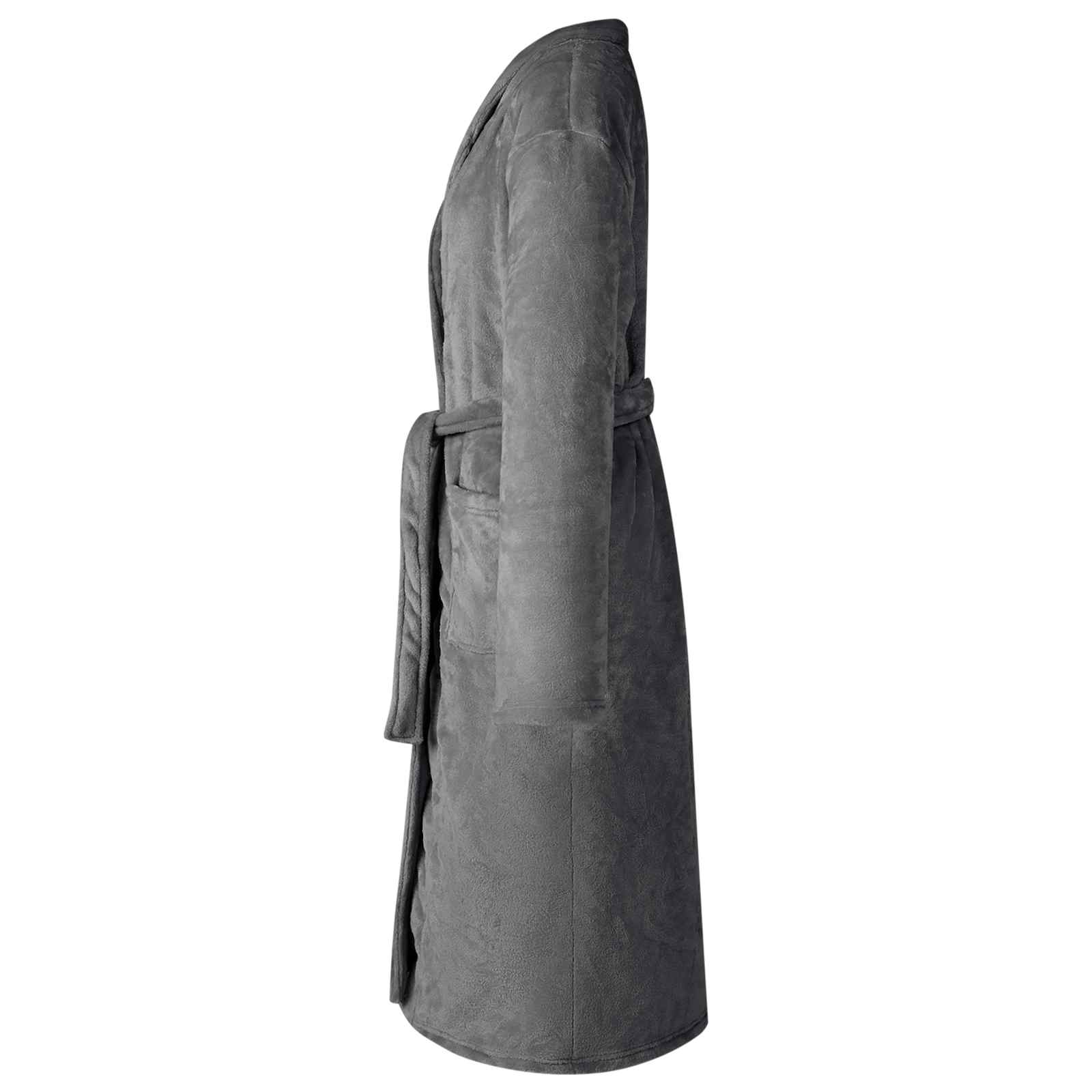 Badjas zonder Kap Donkergrijs l Flanel is nu te koop bij PeponiXL, paradijselijk wonen!