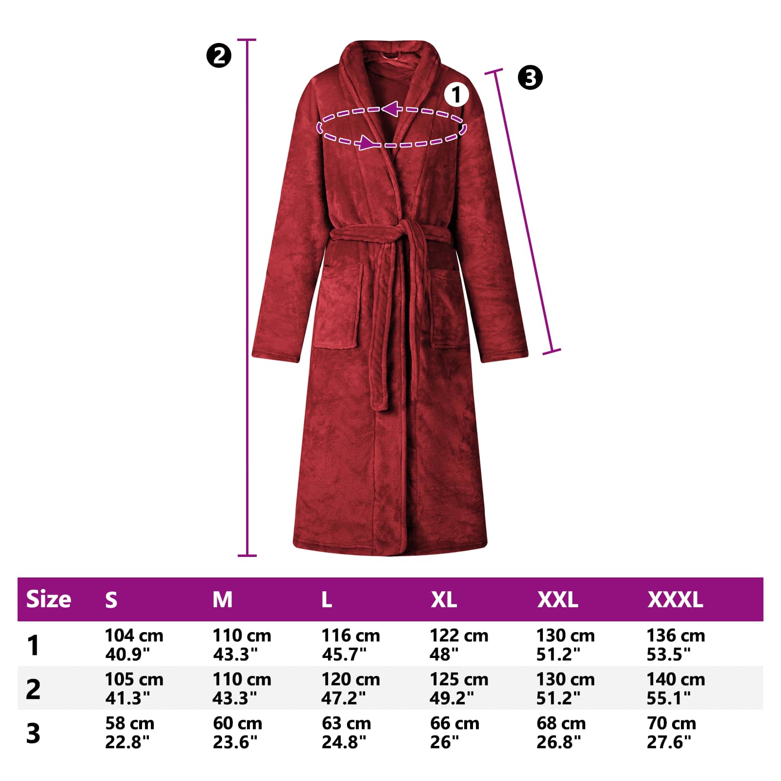 Badjas zonder Kap Bordeaux Rood xl Flanel is nu te koop bij PeponiXL, paradijselijk wonen!