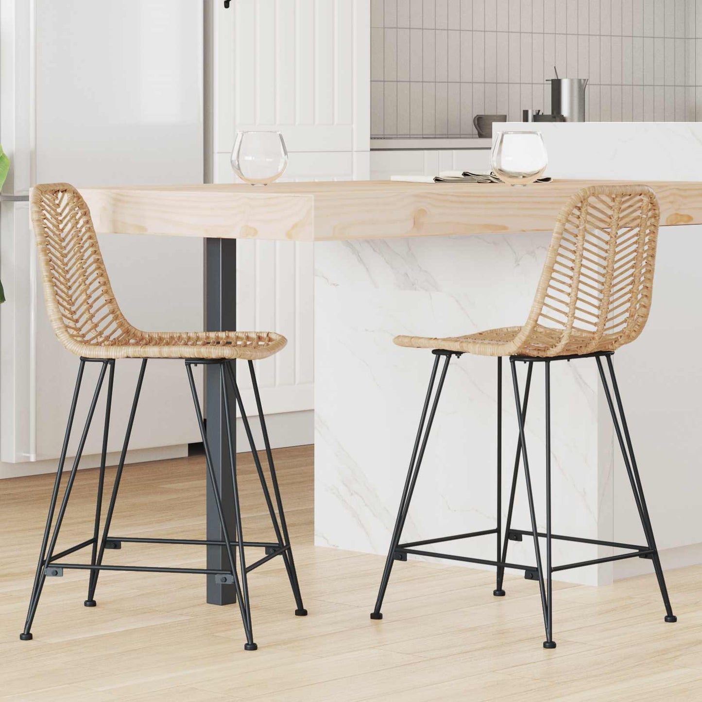 Barkruk 2 pcs Naturel 44,5 x 54,5 x 97,5 cm Riet en IJzer is nu te koop bij PeponiXL, paradijselijk wonen!
