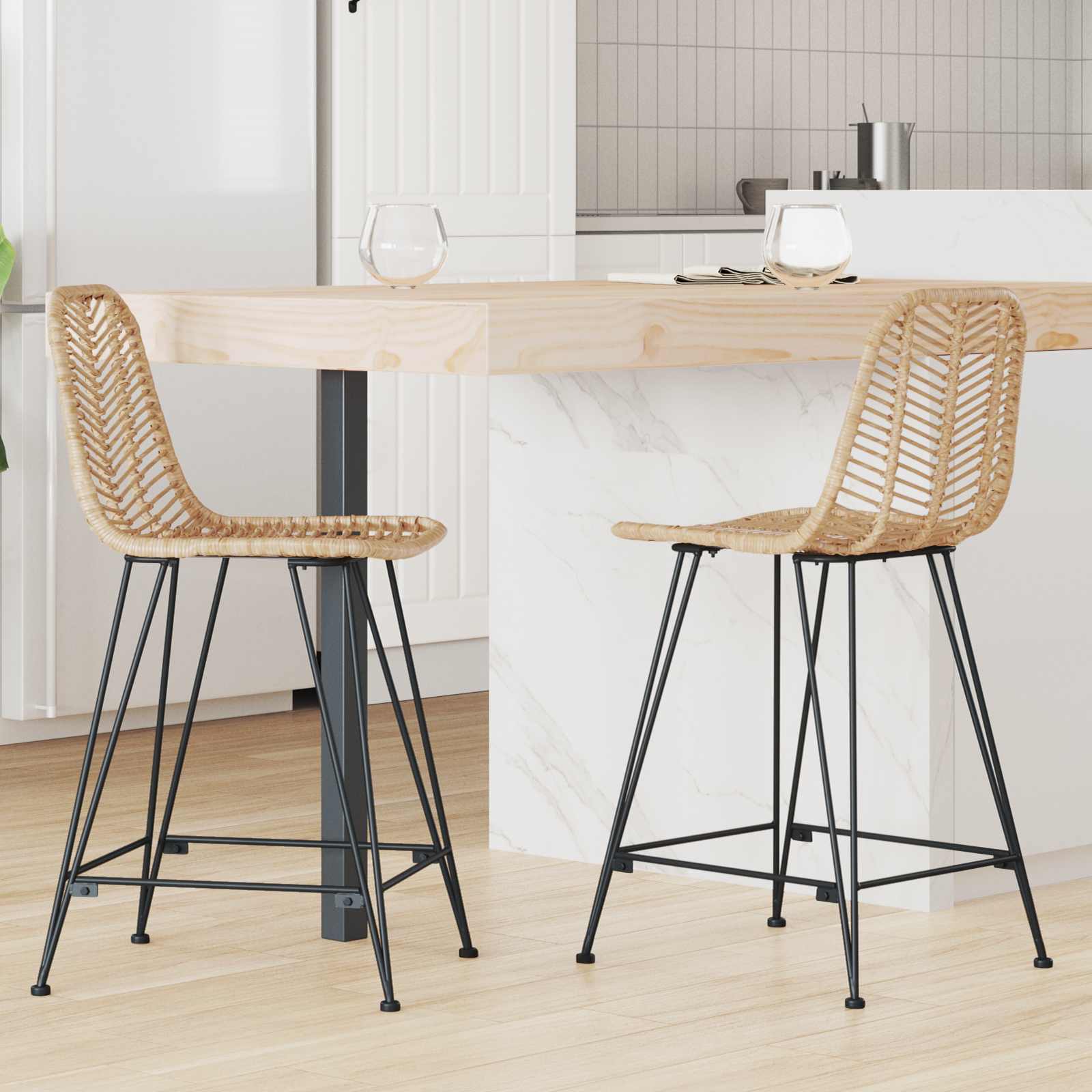 Barkruk 2 pcs Naturel 44,5 x 54,5 x 97,5 cm Riet en IJzer is nu te koop bij PeponiXL, paradijselijk wonen!