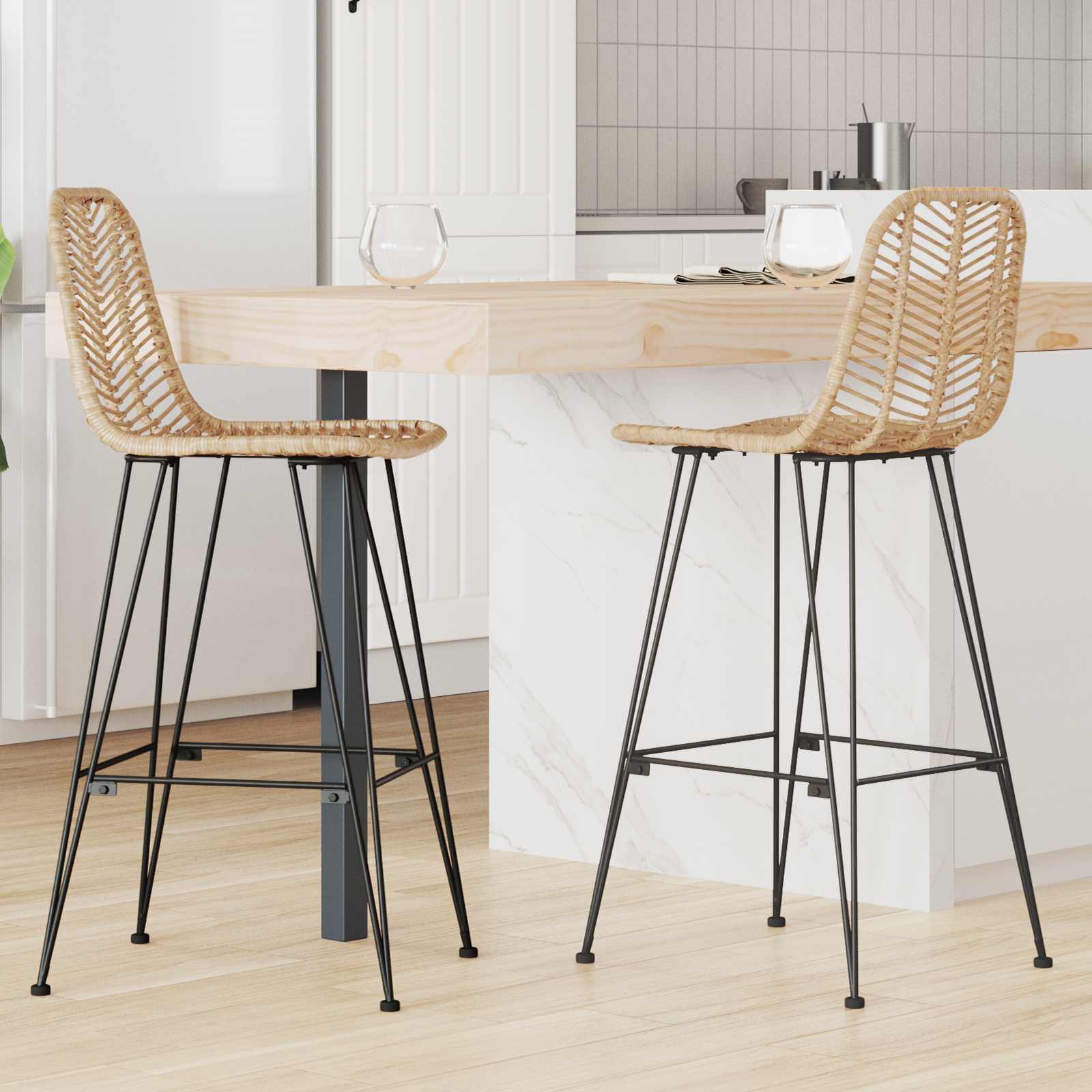 Barkruk 2 pcs Naturel 44,5 x 53 x 111 cm Riet en IJzer is nu te koop bij PeponiXL, paradijselijk wonen!
