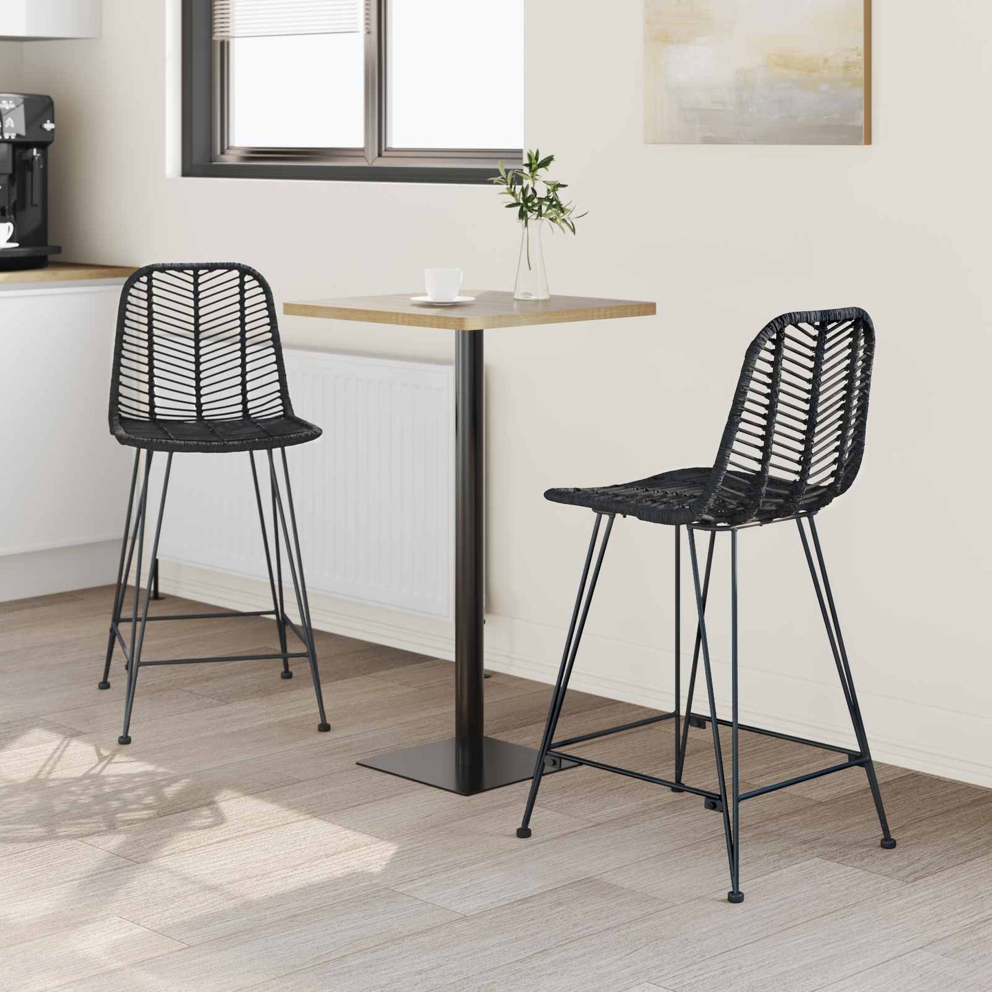 Barkruk 2 pcs Zwart 44,5 x 54,5 x 97,5 cm Riet en IJzer is nu te koop bij PeponiXL, paradijselijk wonen!