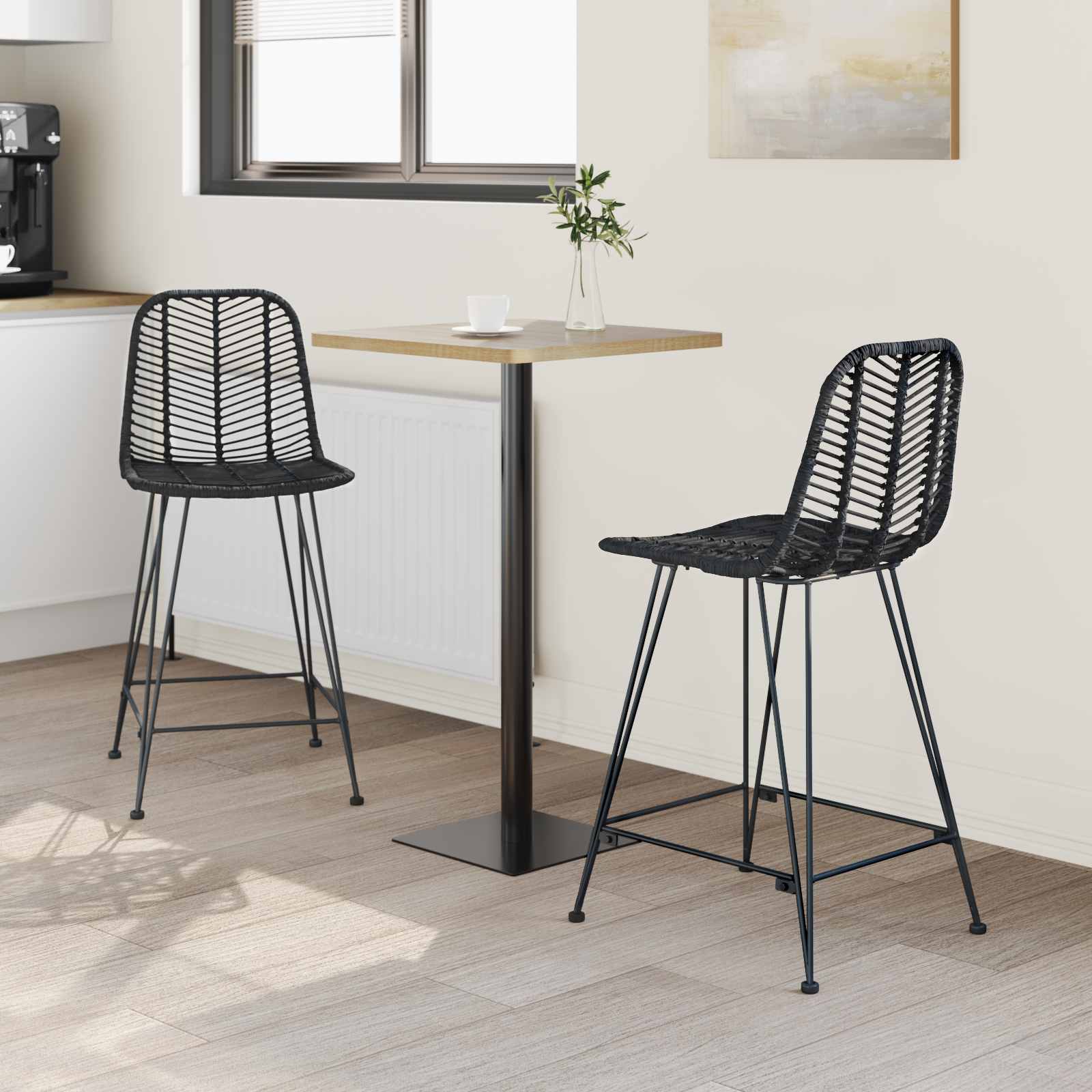 Barkruk 2 pcs Zwart 44,5 x 54,5 x 97,5 cm Riet en IJzer is nu te koop bij PeponiXL, paradijselijk wonen!