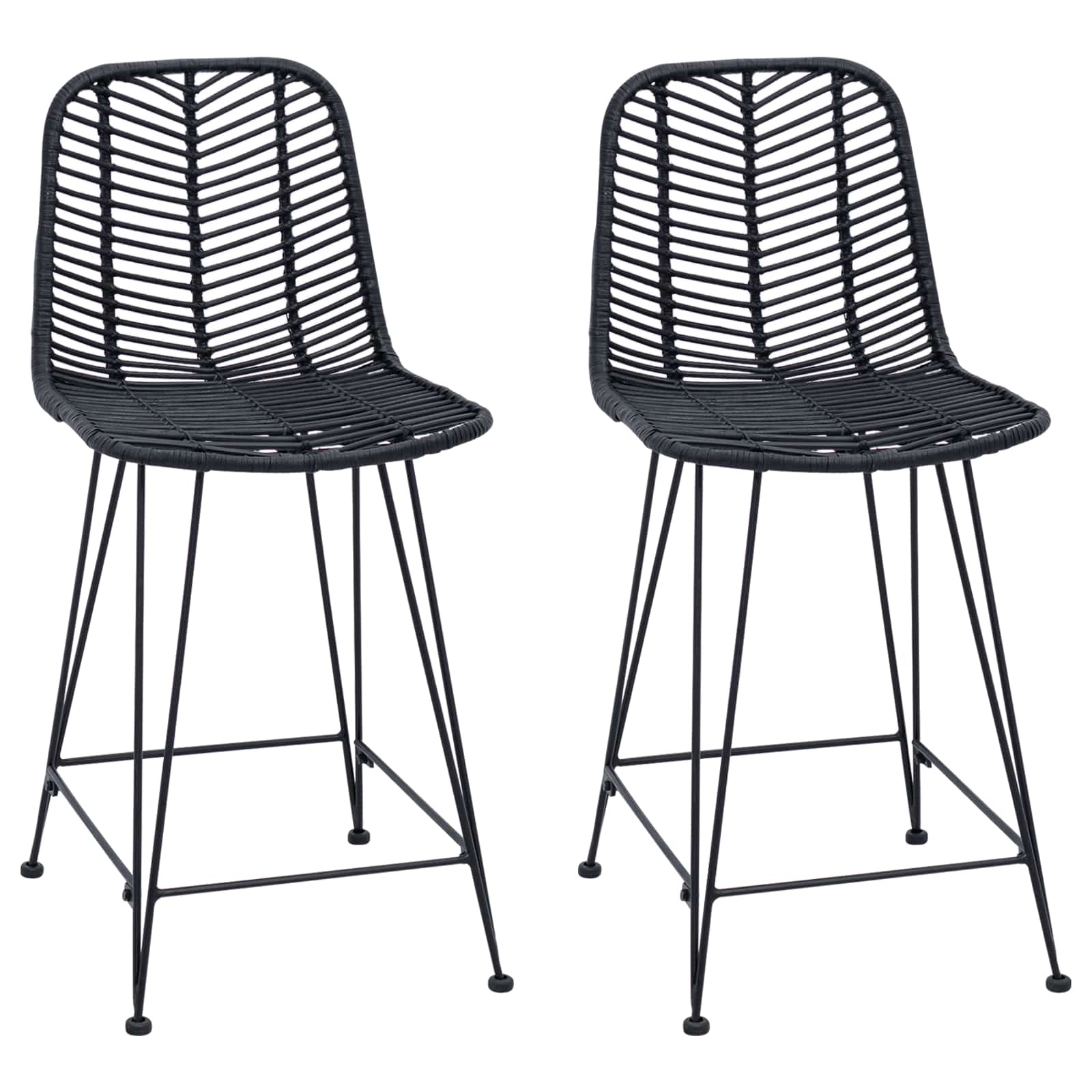 Barkruk 2 pcs Zwart 44,5 x 54,5 x 97,5 cm Riet en IJzer is nu te koop bij PeponiXL, paradijselijk wonen!
