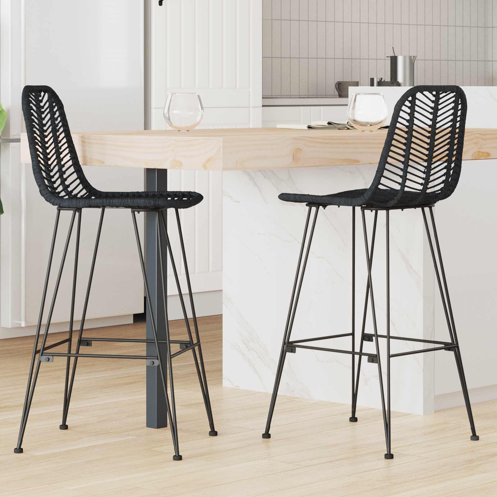 Barkruk 2 pcs Zwart 44,5 x 53 x 111 cm Riet en IJzer is nu te koop bij PeponiXL, paradijselijk wonen!