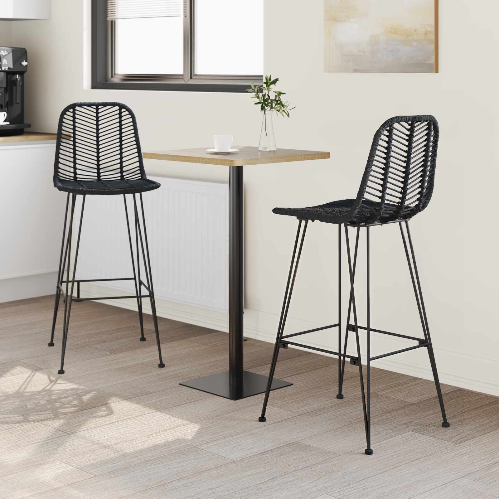 Barkruk 2 pcs Zwart 44,5 x 53 x 111 cm Riet en IJzer is nu te koop bij PeponiXL, paradijselijk wonen!