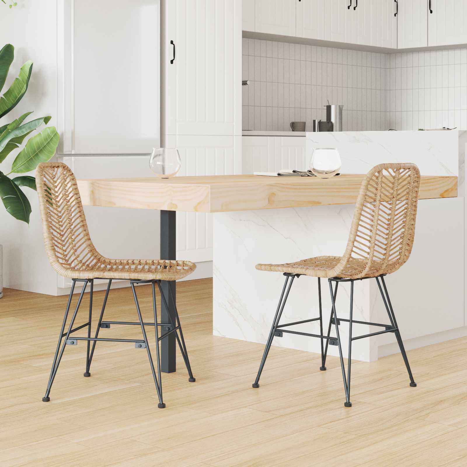 Eetkamerstoel 2 pcs Naturel 44 x 47 x 85 cm Riet en IJzer is nu te koop bij PeponiXL, paradijselijk wonen!