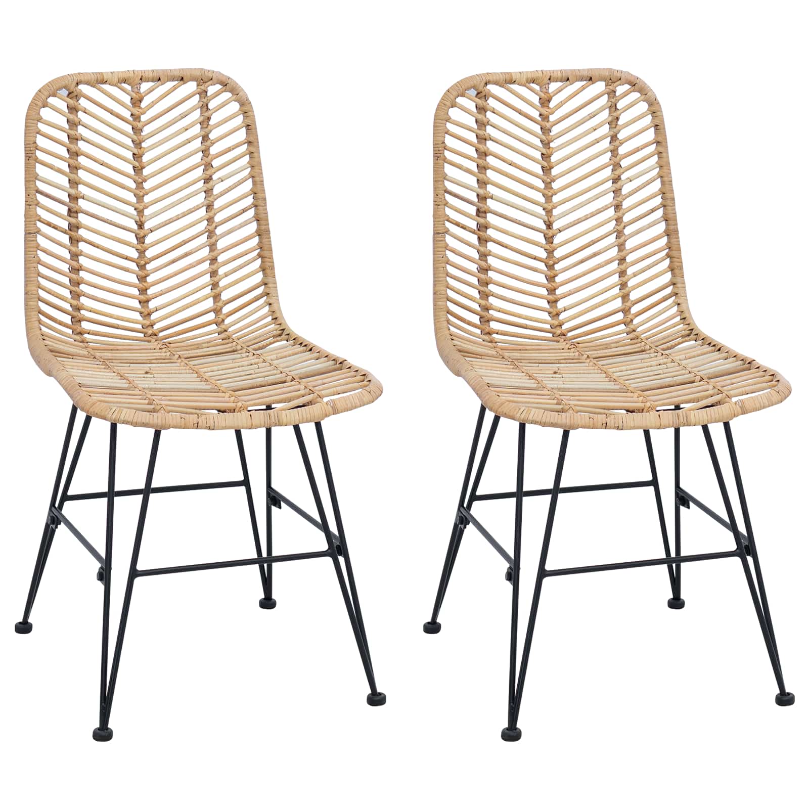 Eetkamerstoel 2 pcs Naturel 44 x 47 x 85 cm Riet en IJzer is nu te koop bij PeponiXL, paradijselijk wonen!