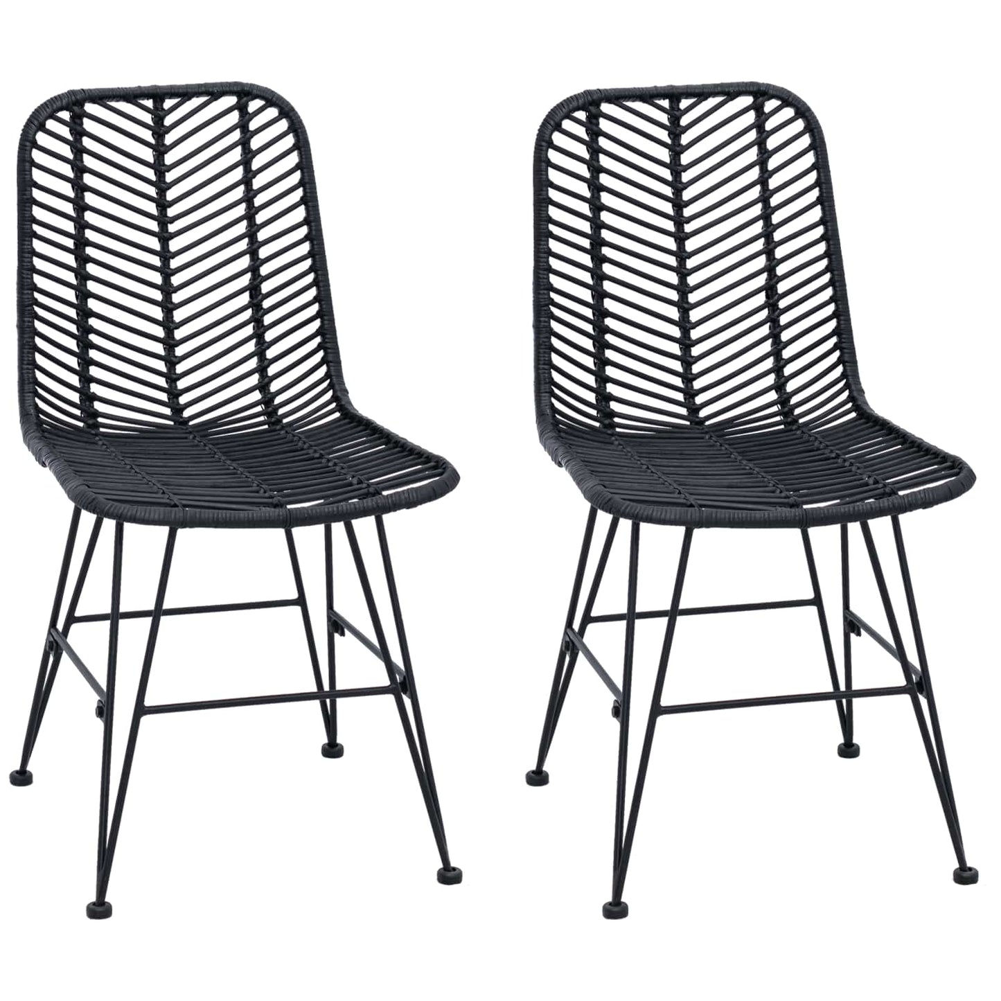 Eetkamerstoel 2 pcs Zwart 44 x 47 x 85 cm Riet en IJzer is nu te koop bij PeponiXL, paradijselijk wonen!