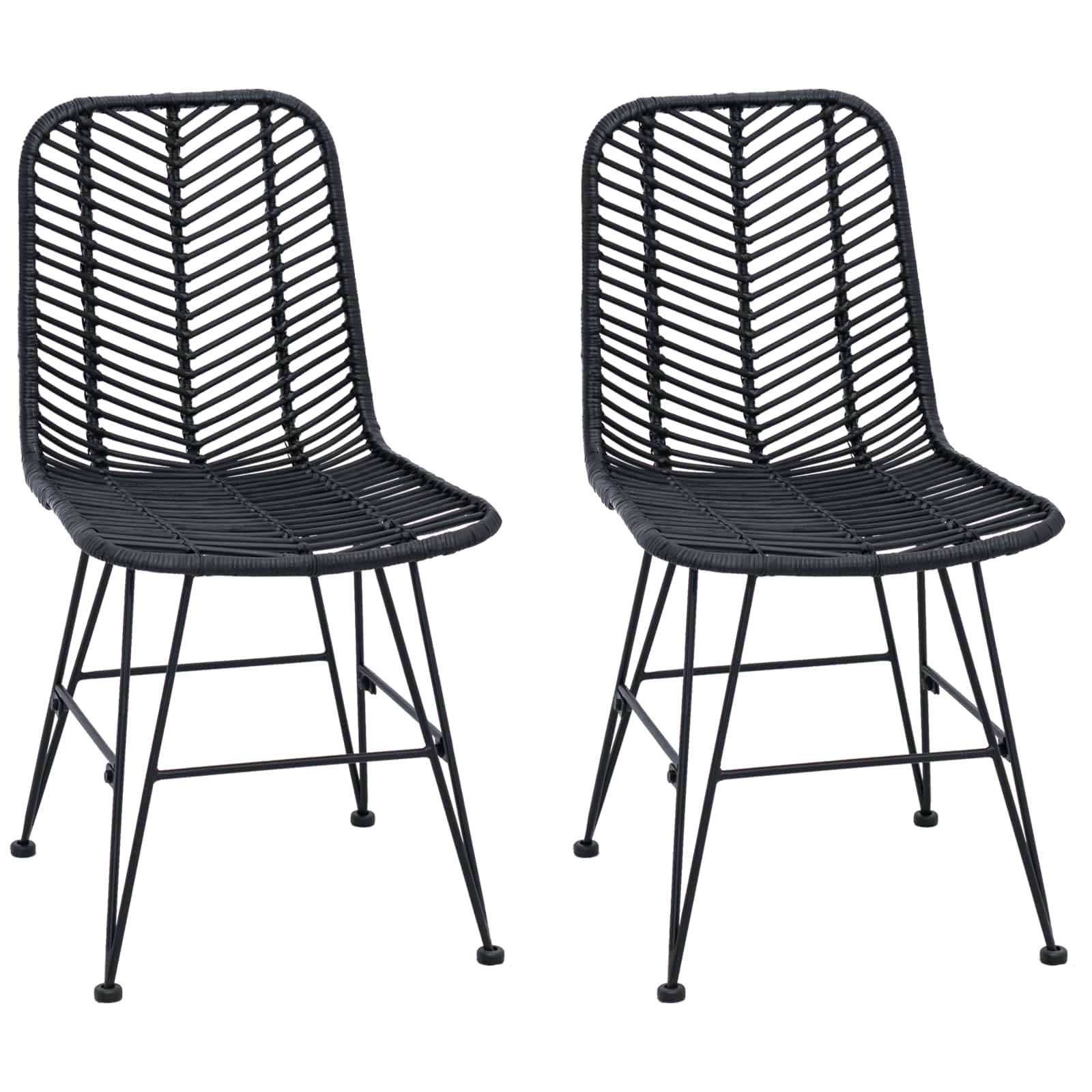 Eetkamerstoel 2 pcs Zwart 44 x 47 x 85 cm Riet en IJzer is nu te koop bij PeponiXL, paradijselijk wonen!