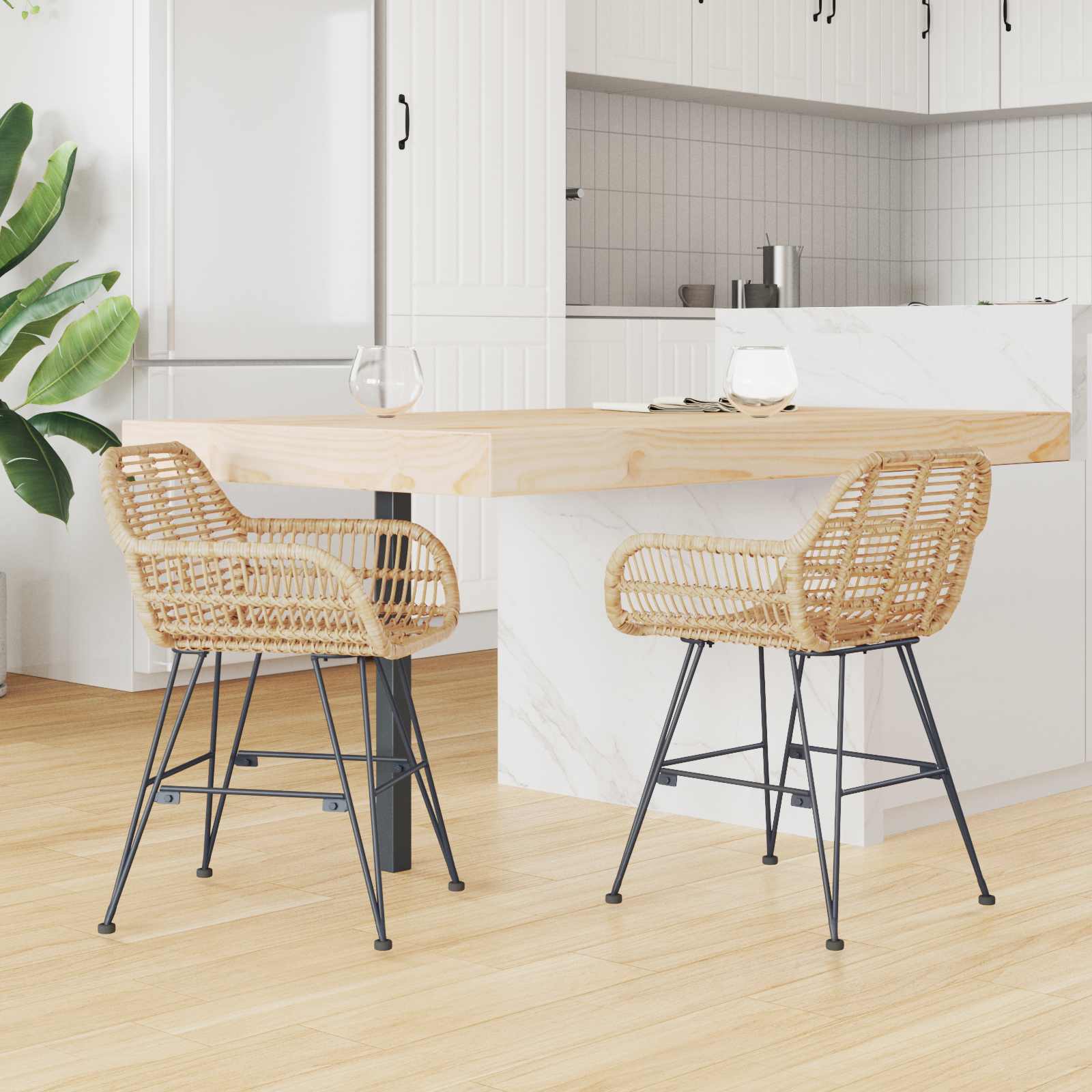 Eetkamerstoel 2 pcs Naturel 55 x 50 x 74 cm Riet en IJzer is nu te koop bij PeponiXL, paradijselijk wonen!