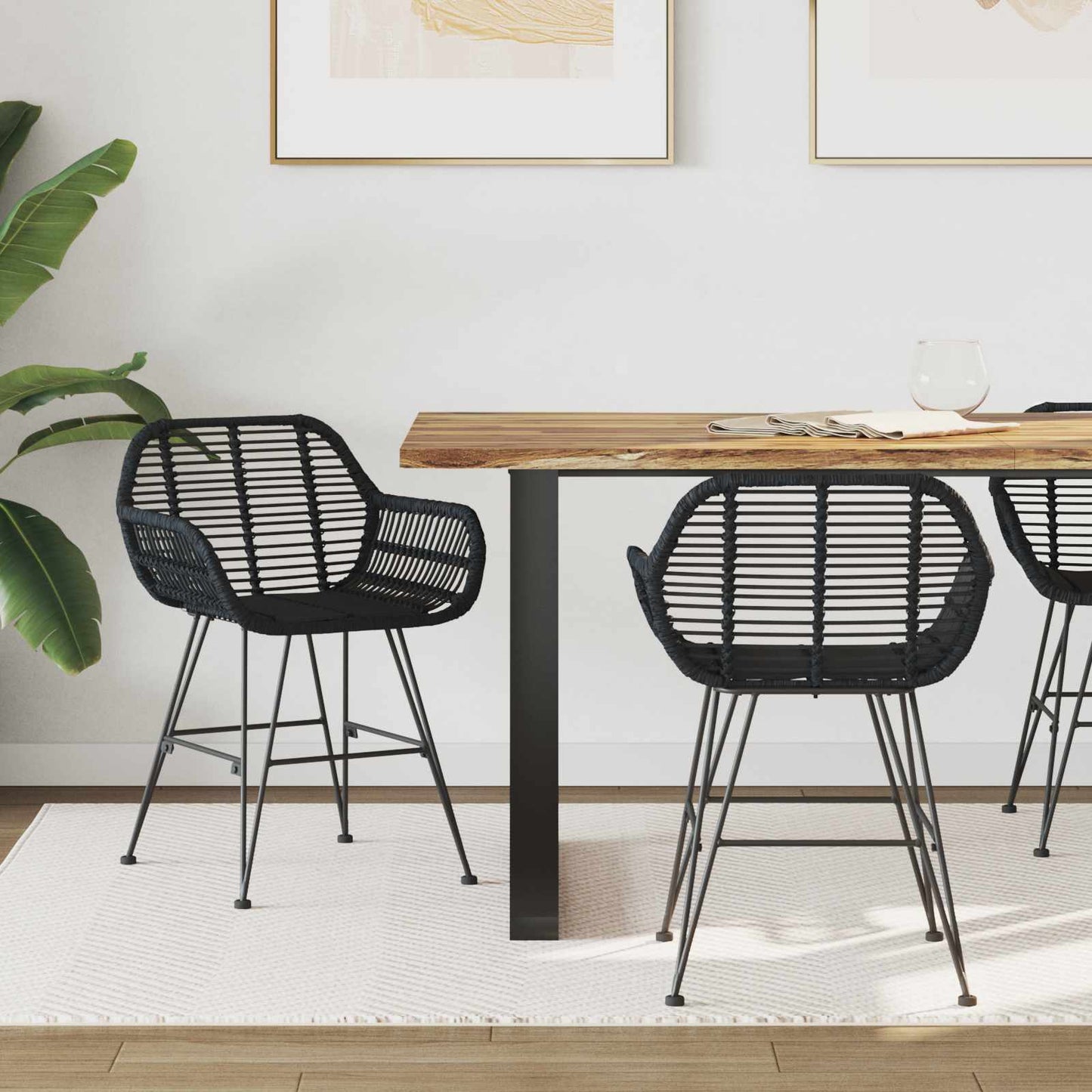 Eetkamerstoel 2 pcs Zwart 55 x 50 x 74 cm Riet en IJzer is nu te koop bij PeponiXL, paradijselijk wonen!