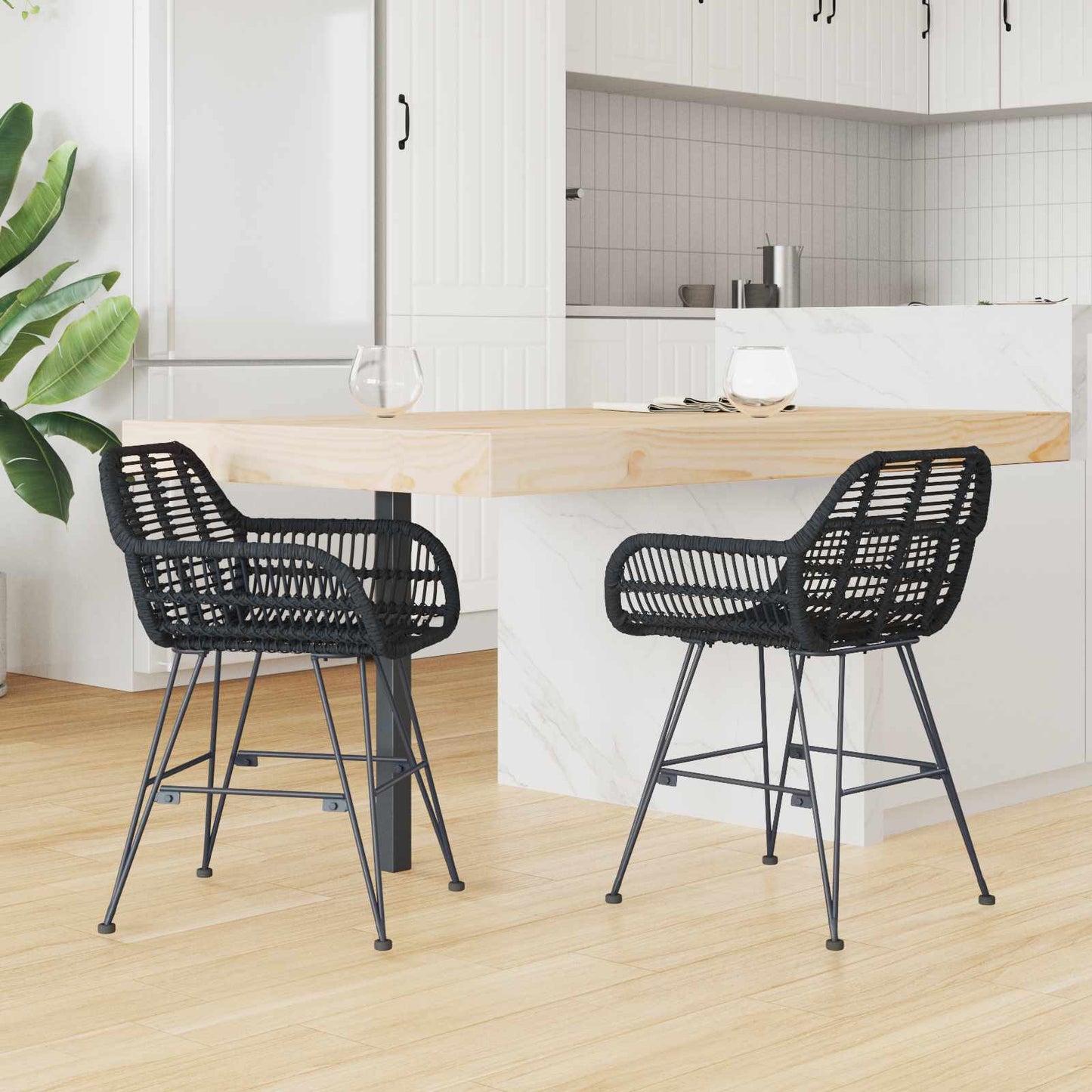 Eetkamerstoel 2 pcs Zwart 55 x 50 x 74 cm Riet en IJzer is nu te koop bij PeponiXL, paradijselijk wonen!