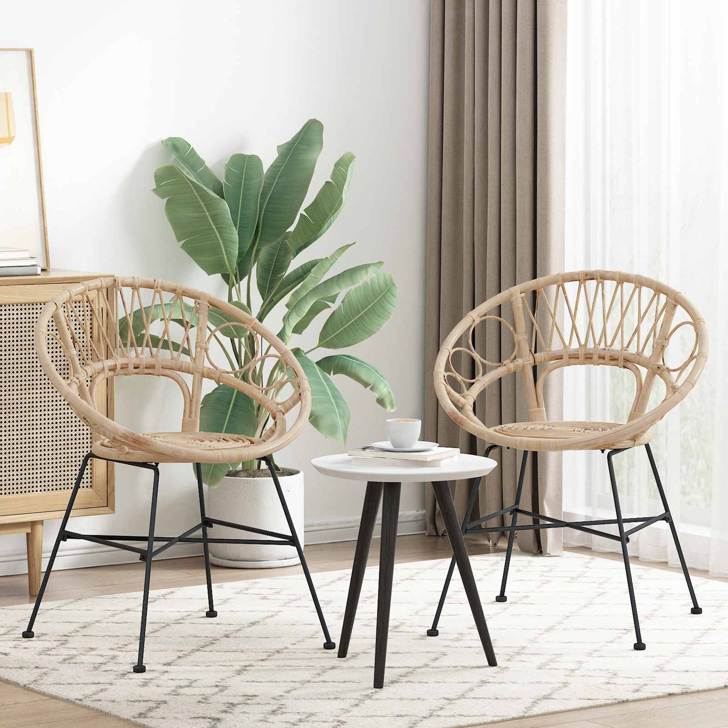 Eetkamerstoel 2 pcs Naturel 49 x 51 x 81 cm Riet en IJzer is nu te koop bij PeponiXL, paradijselijk wonen!