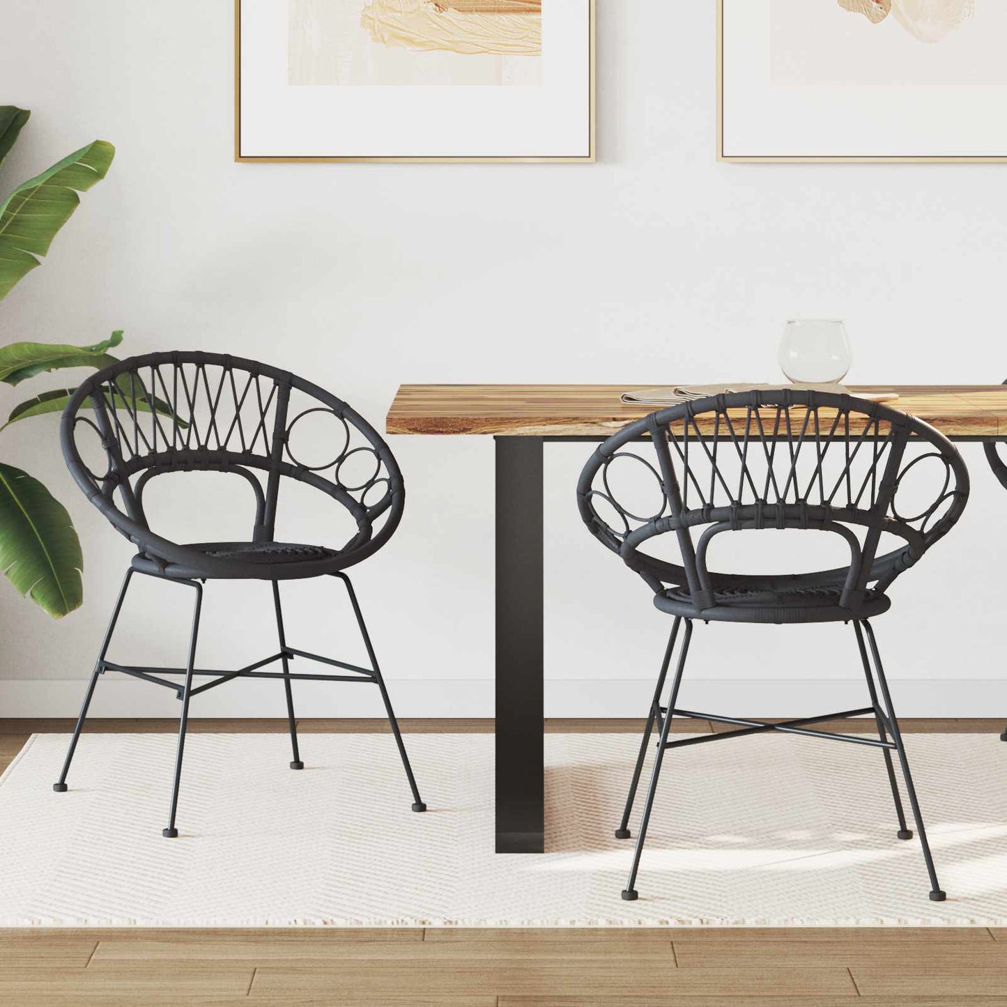 Eetkamerstoel 2 pcs Zwart 49 x 51 x 81 cm Riet en IJzer is nu te koop bij PeponiXL, paradijselijk wonen!