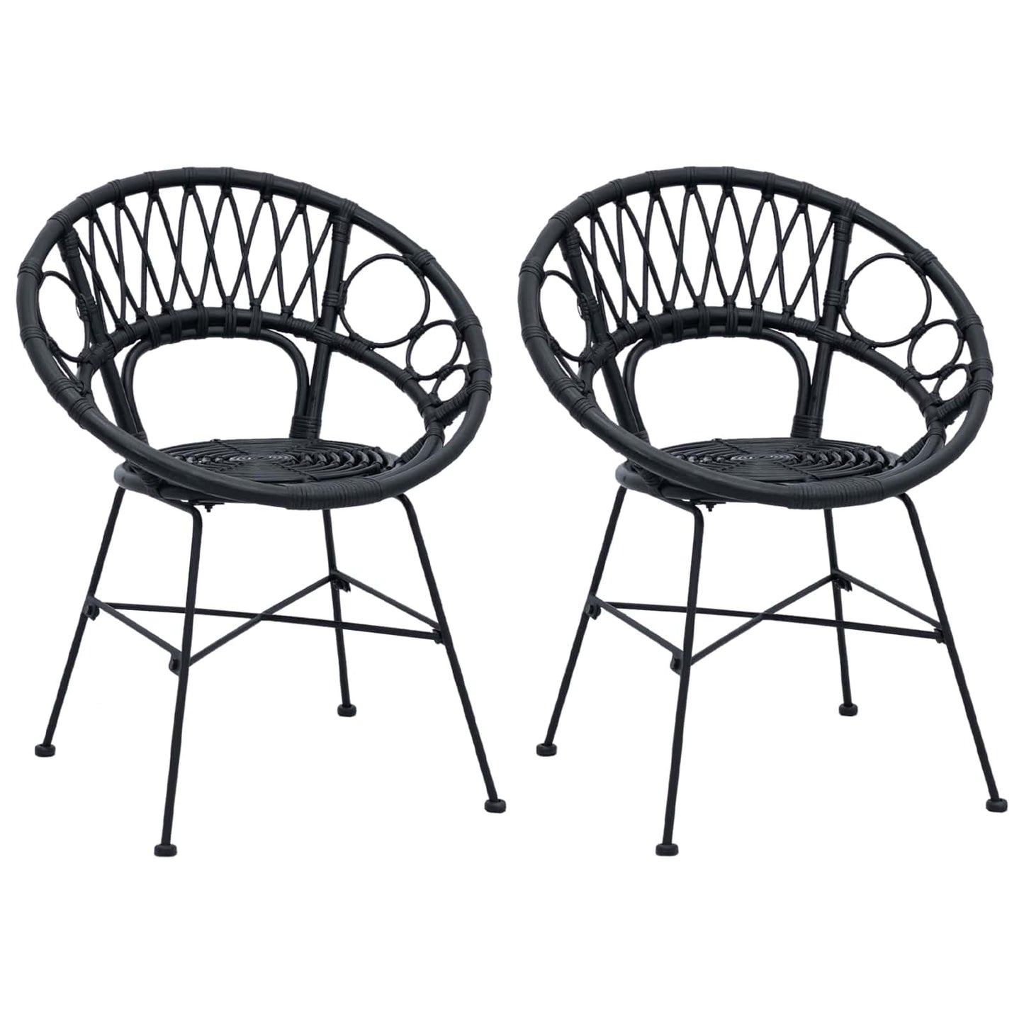 Eetkamerstoel 2 pcs Zwart 49 x 51 x 81 cm Riet en IJzer is nu te koop bij PeponiXL, paradijselijk wonen!