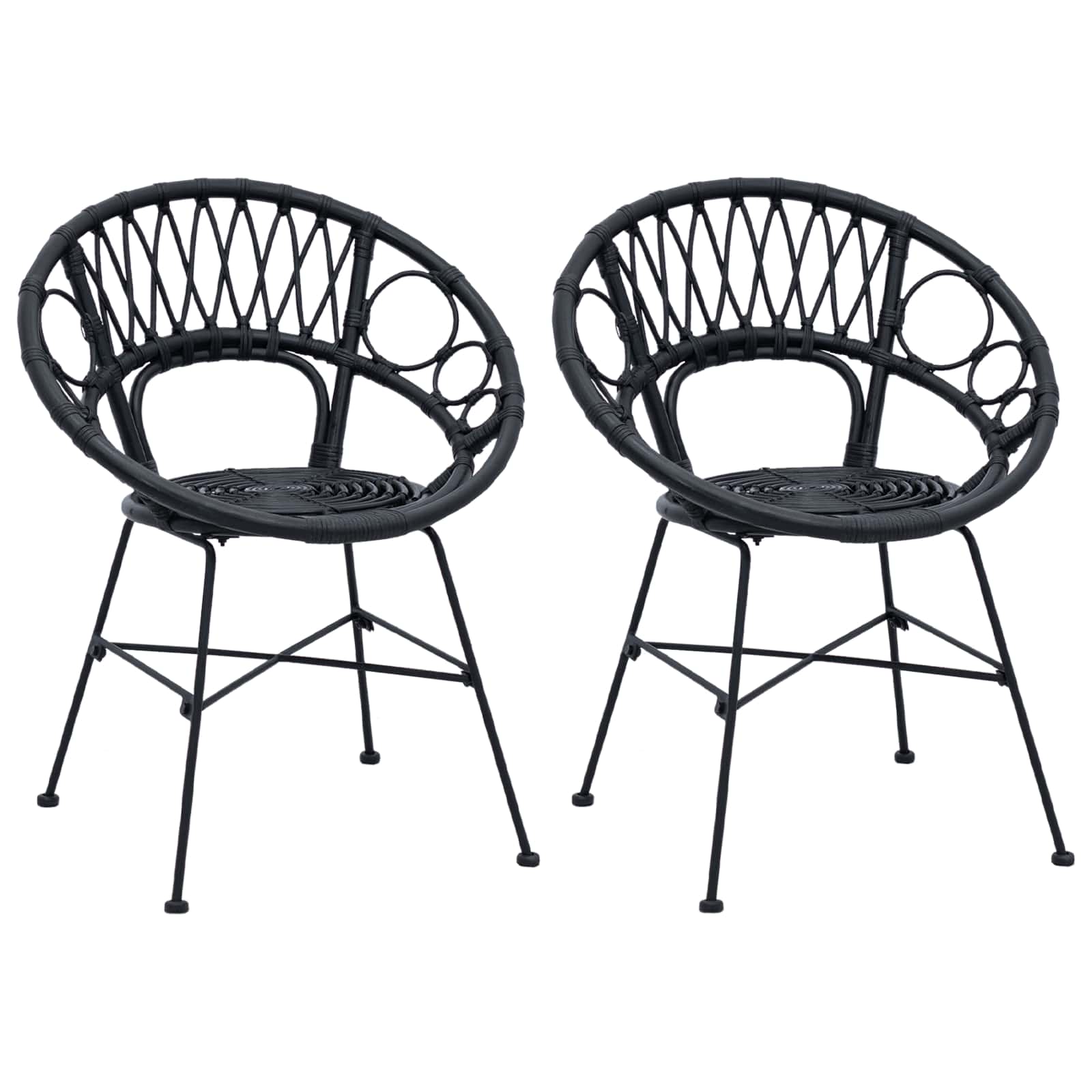 Eetkamerstoel 2 pcs Zwart 49 x 51 x 81 cm Riet en IJzer is nu te koop bij PeponiXL, paradijselijk wonen!