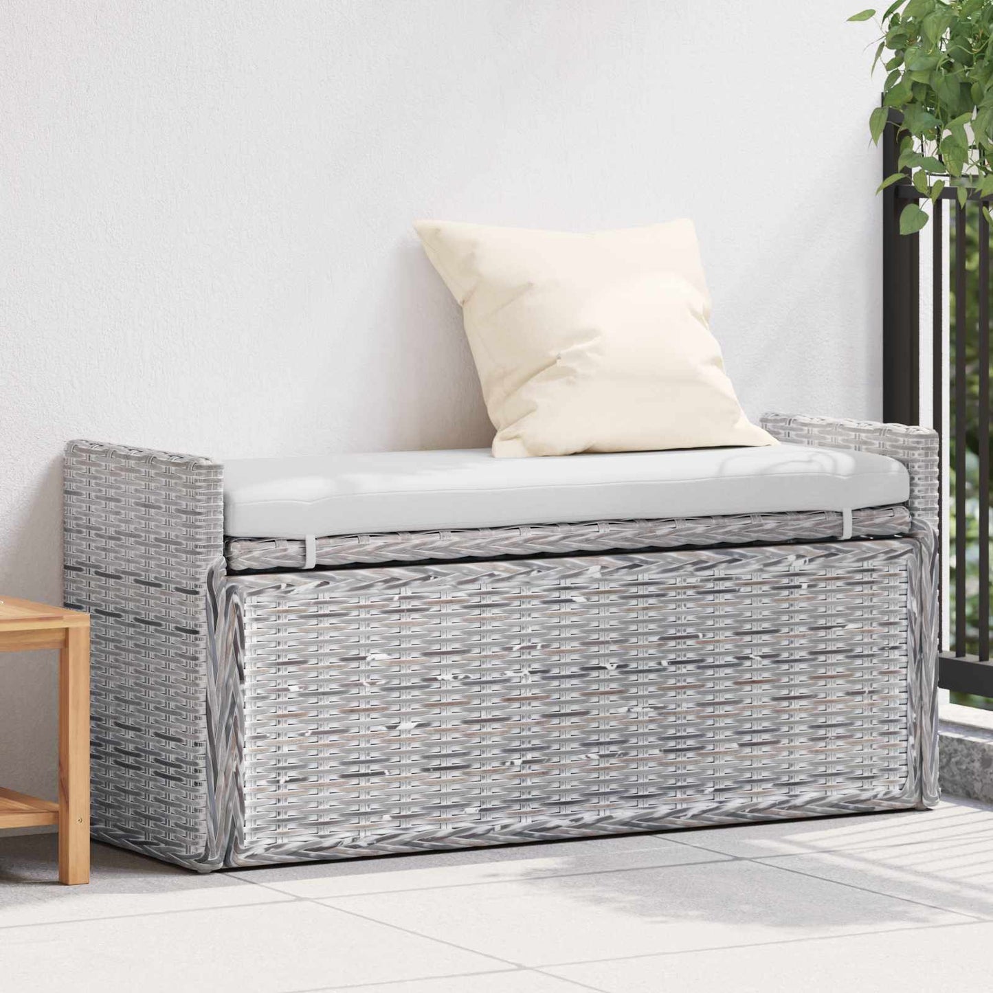 Opslagbank met kussen Wit gewassen 110 x 40 x 50 cm Rattan is nu te koop bij PeponiXL, paradijselijk wonen!