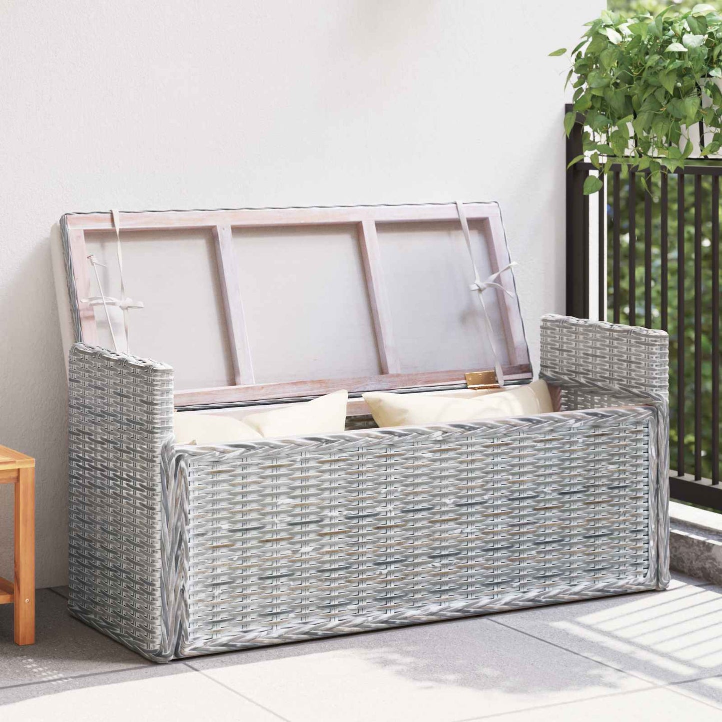 Opslagbank met kussen Wit gewassen 110 x 40 x 50 cm Rattan is nu te koop bij PeponiXL, paradijselijk wonen!