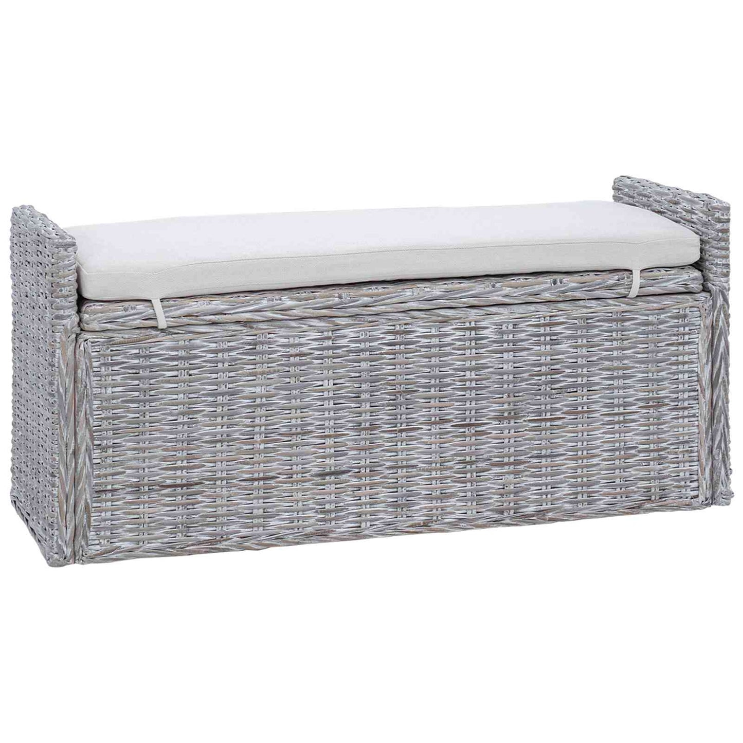 Opslagbank met kussen Wit gewassen 110 x 40 x 50 cm Rattan is nu te koop bij PeponiXL, paradijselijk wonen!