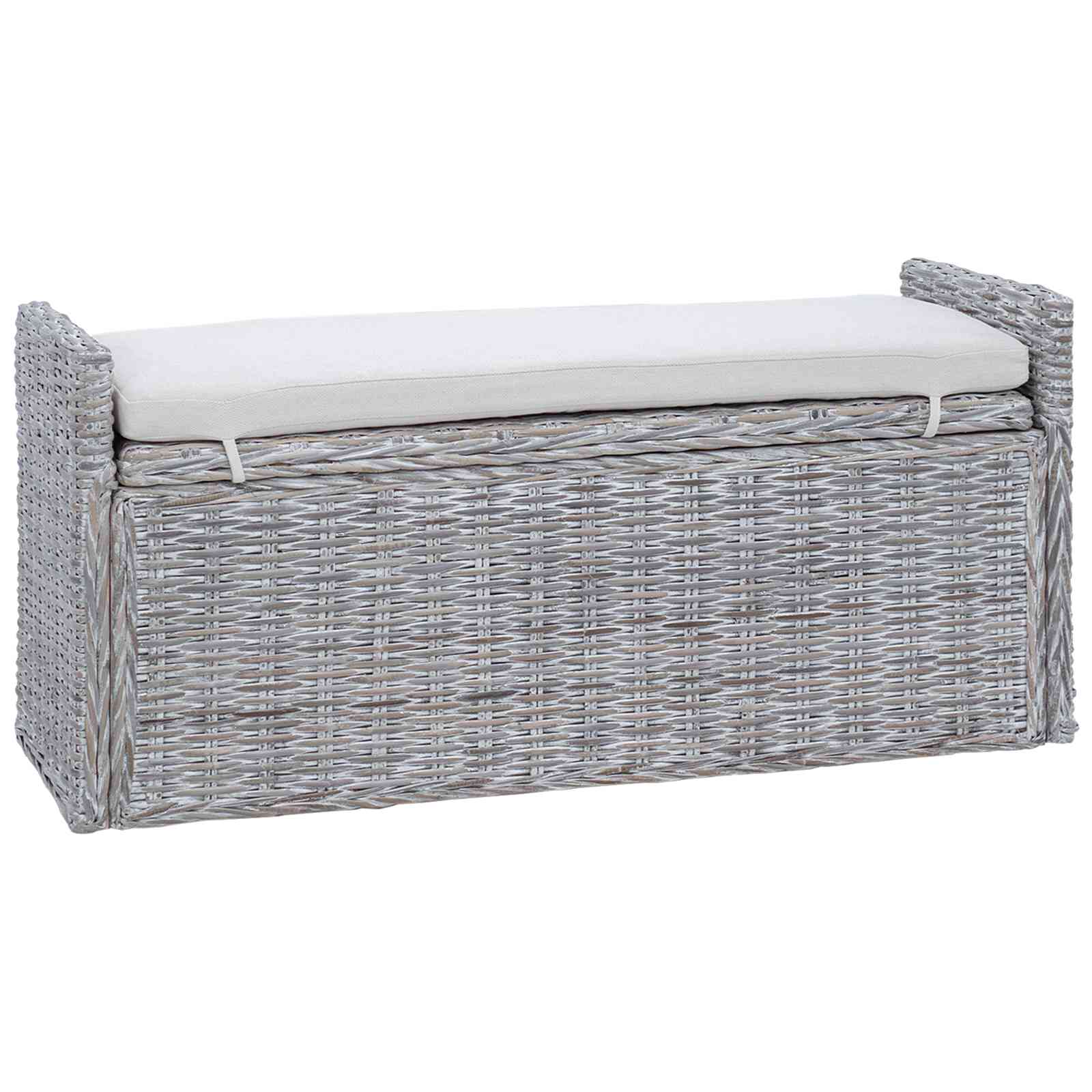 Opslagbank met kussen Wit gewassen 110 x 40 x 50 cm Rattan is nu te koop bij PeponiXL, paradijselijk wonen!