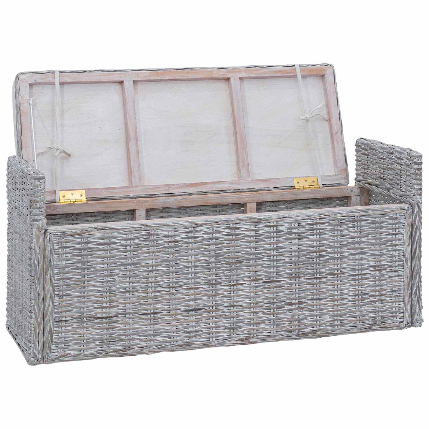 Opslagbank met kussen Wit gewassen 110 x 40 x 50 cm Rattan is nu te koop bij PeponiXL, paradijselijk wonen!