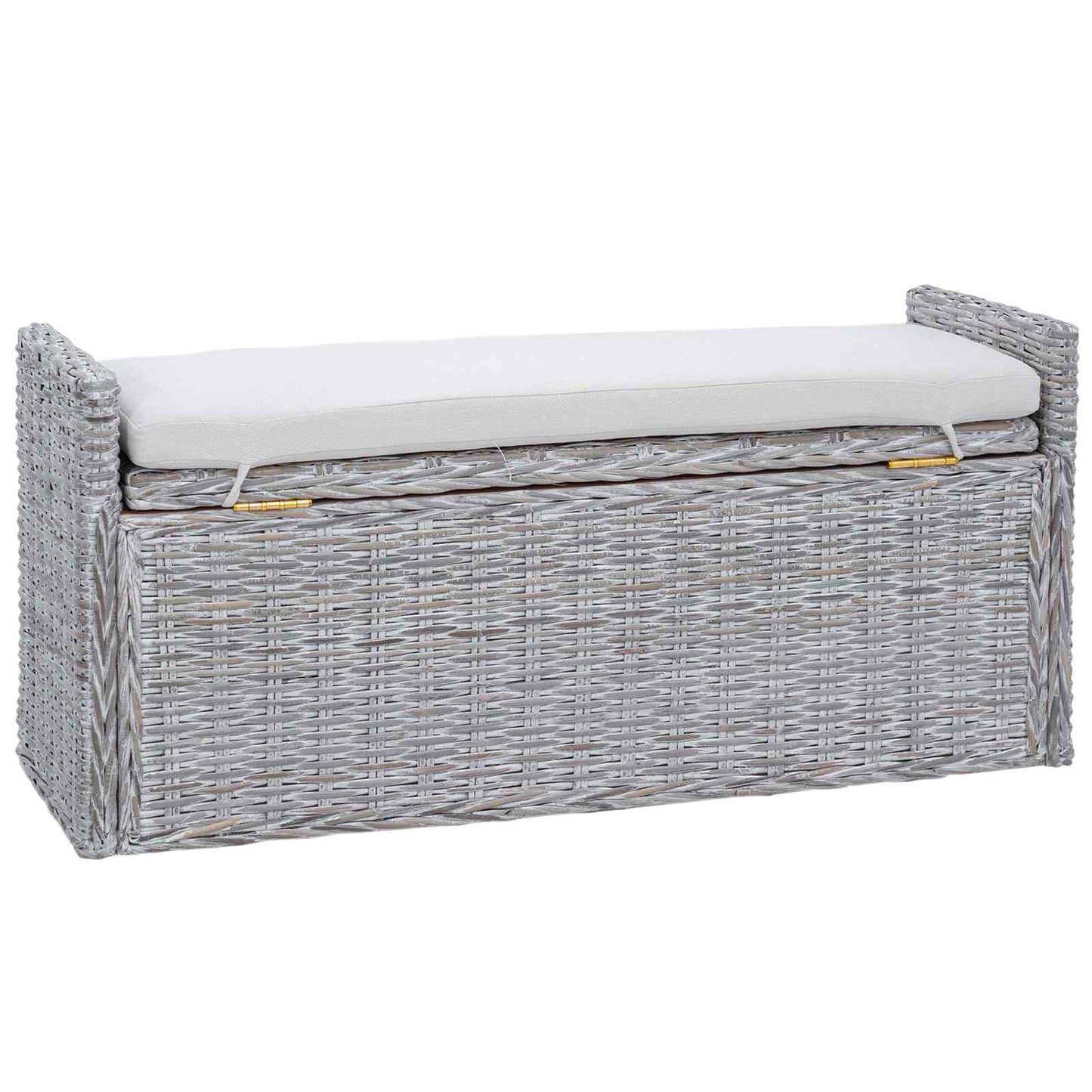 Opslagbank met kussen Wit gewassen 110 x 40 x 50 cm Rattan is nu te koop bij PeponiXL, paradijselijk wonen!