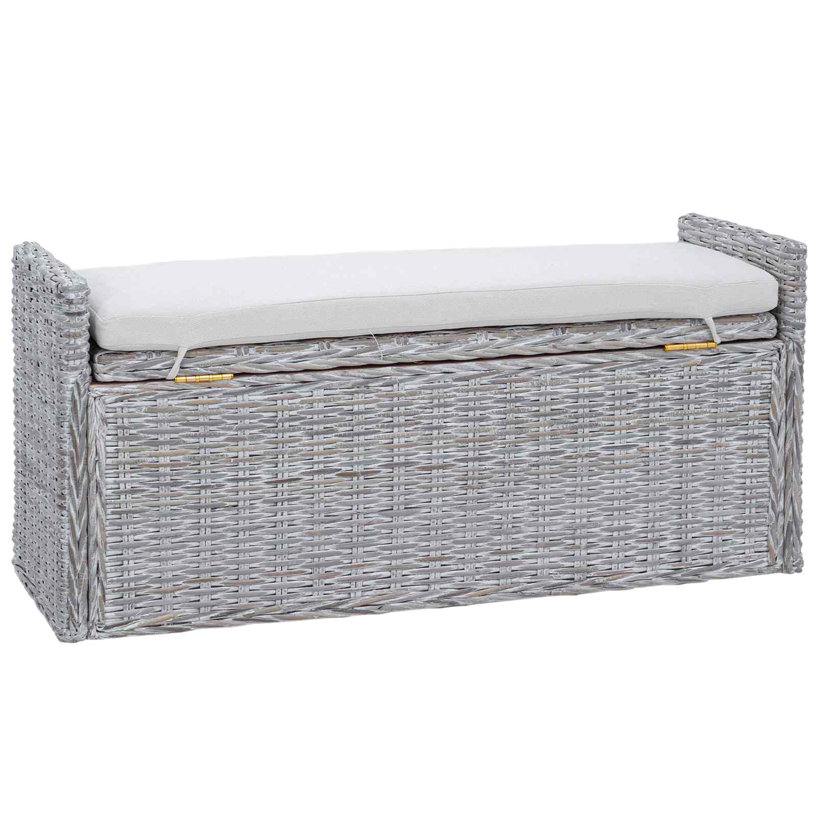 Opslagbank met kussen Wit gewassen 110 x 40 x 50 cm Rattan is nu te koop bij PeponiXL, paradijselijk wonen!