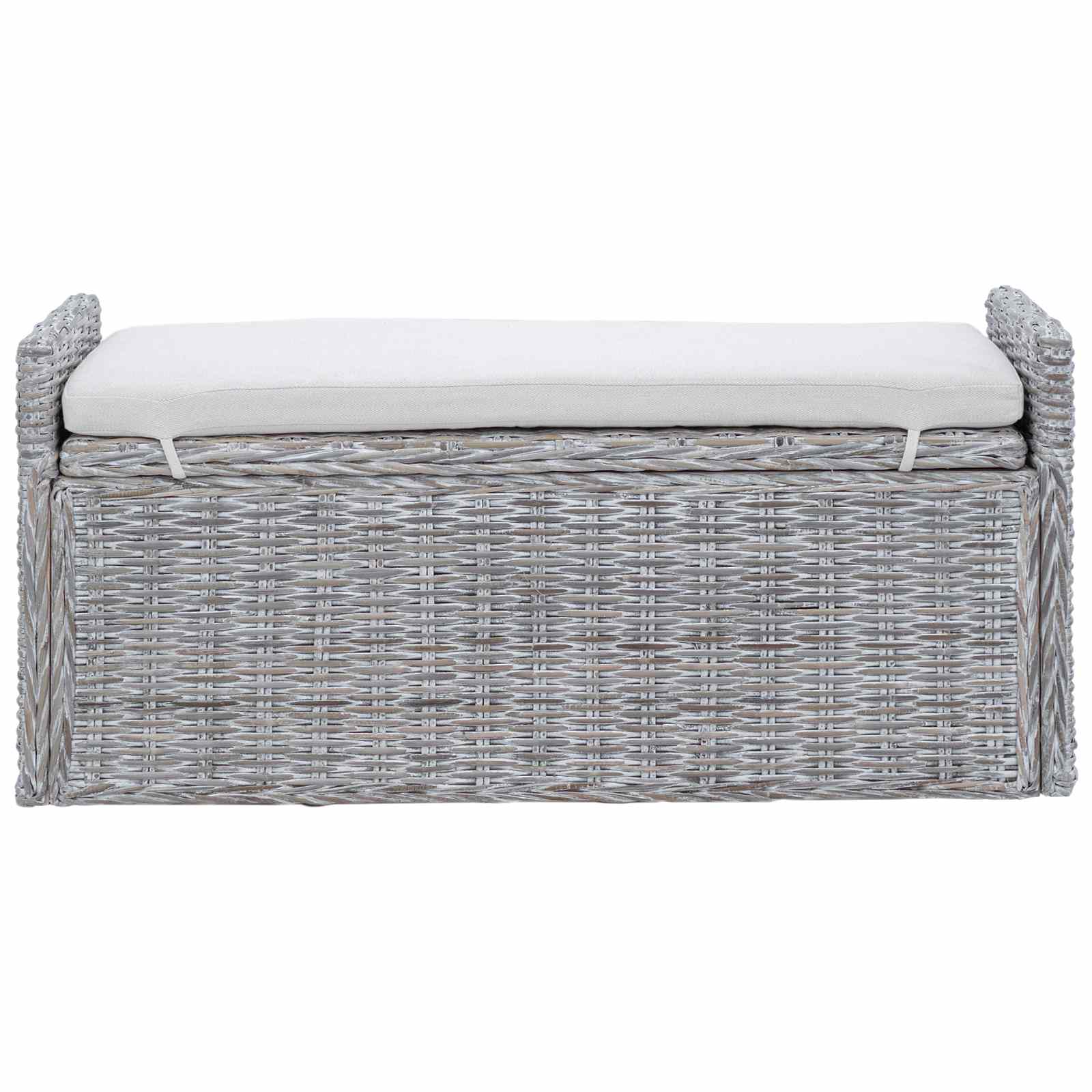 Opslagbank met kussen Wit gewassen 110 x 40 x 50 cm Rattan is nu te koop bij PeponiXL, paradijselijk wonen!