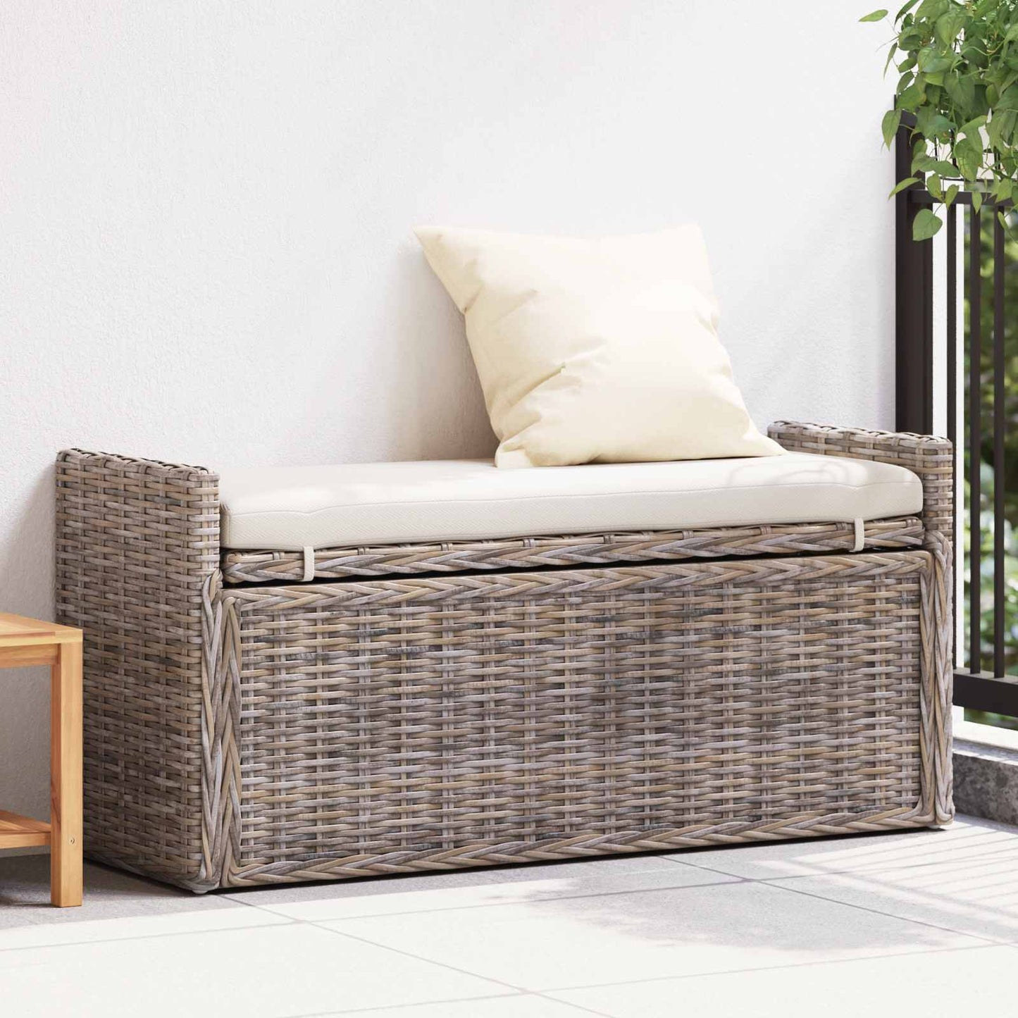 Opslagbank met kussen met opslag Grijs 110 x 40 x 50 cm Rattan is nu te koop bij PeponiXL, paradijselijk wonen!