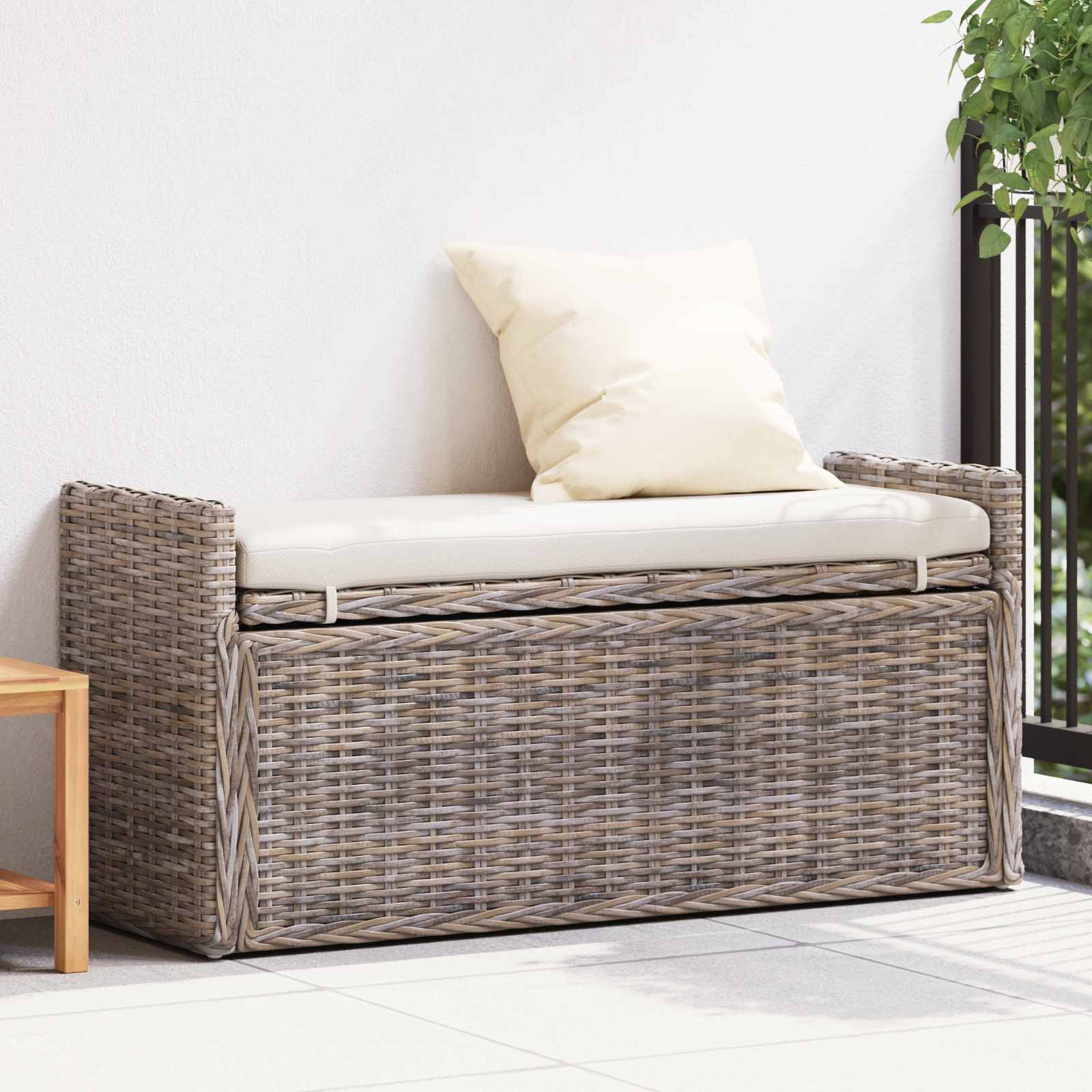 Opslagbank met kussen met opslag Grijs 110 x 40 x 50 cm Rattan is nu te koop bij PeponiXL, paradijselijk wonen!
